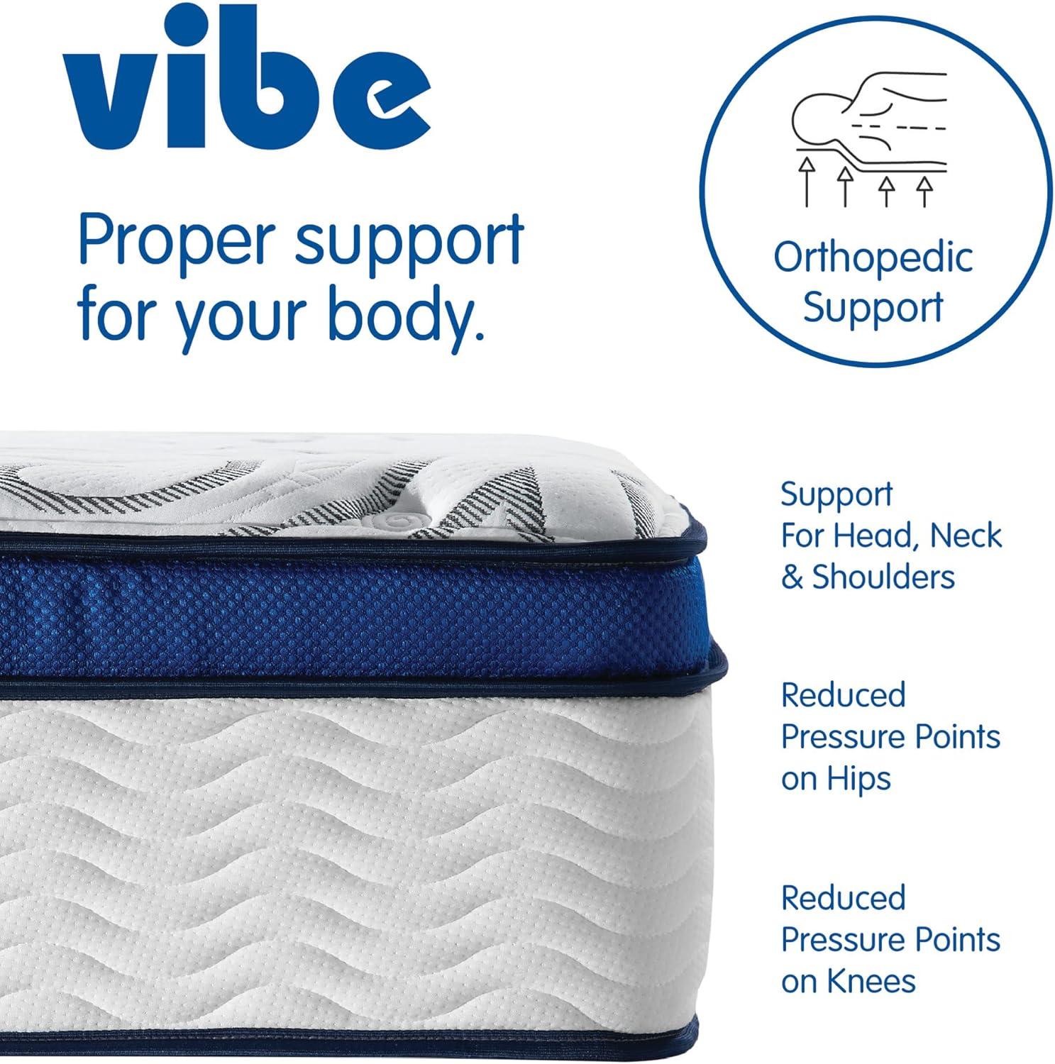 Vibe Quilted Hybrid Mattress, 12-Inch Innerspring and Pillow Top Gel Memory Foam Mattress, CertiPUR-US Certified Bed in a Box, Full