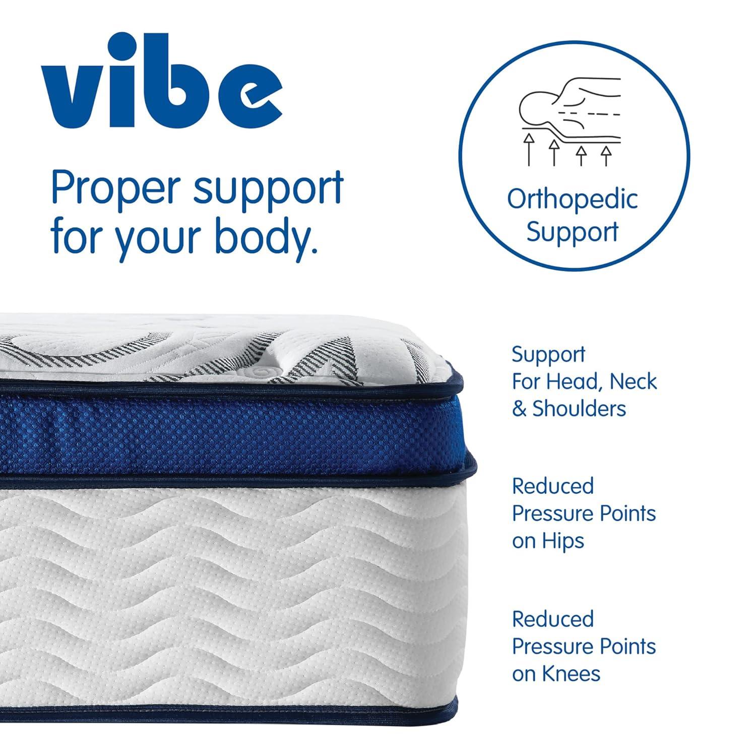 Vibe Quilted Hybrid Mattress, 12-Inch Innerspring and Pillow Top Gel Memory Foam Mattress, CertiPUR-US Certified Bed in a Box, Full