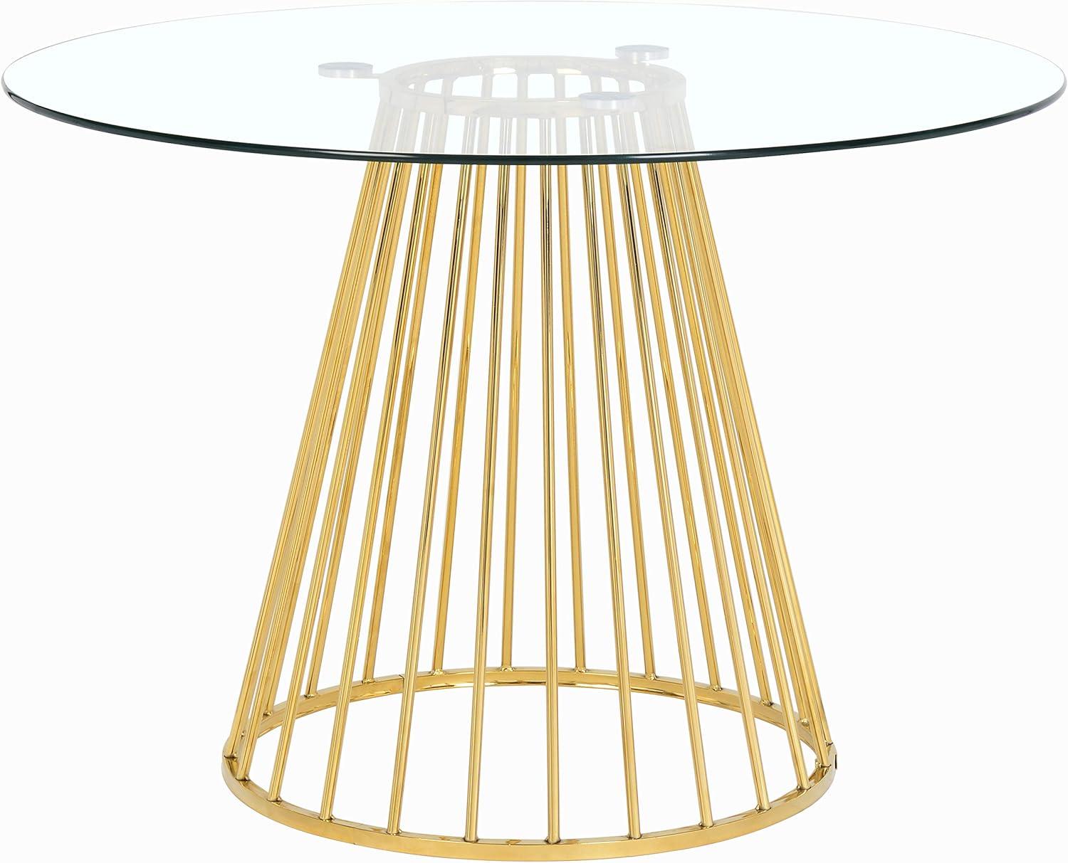 48" Round Clear Glass Dining Table with Gold Metal Base