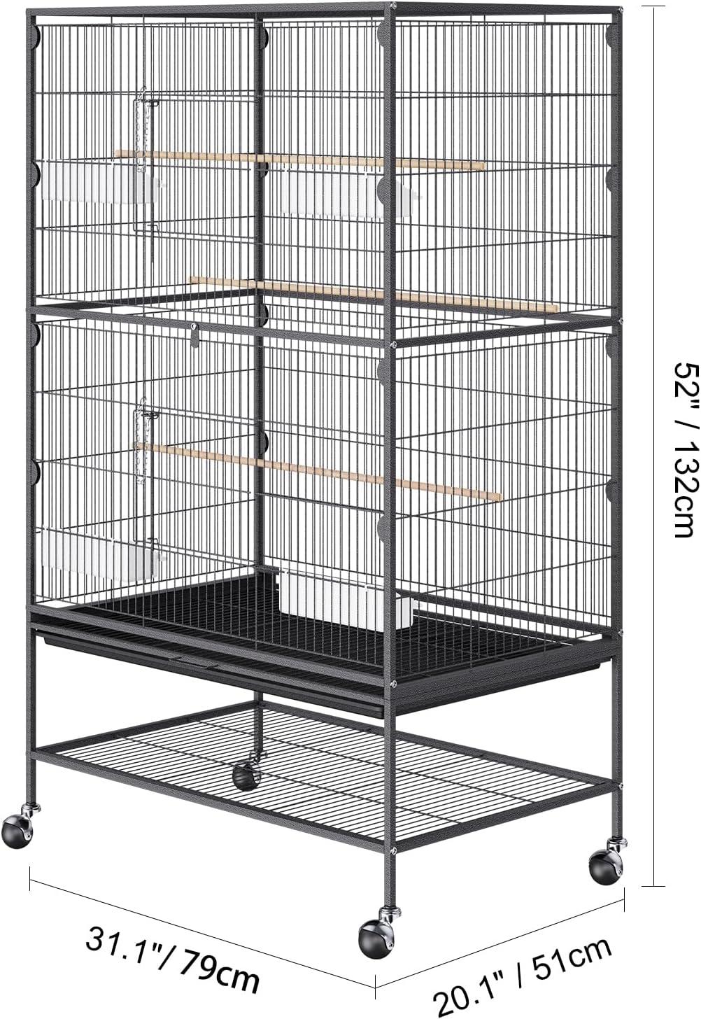 VEVOR Carbon Steel Flight Bird Cage for Parakeets, Cockatiels, Parrots 31*20*52inches