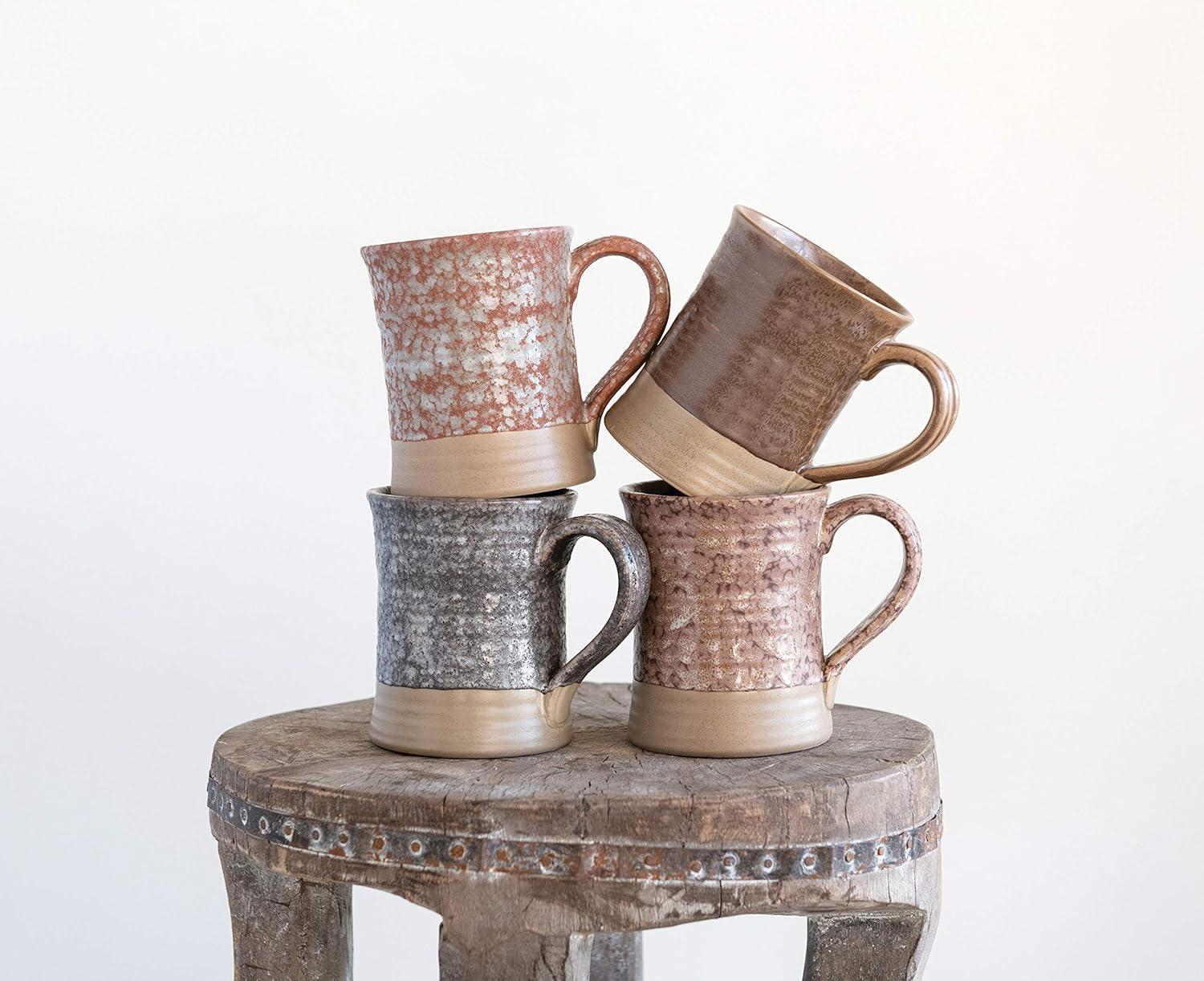 Creative Co-Op Stoneware Mug with Reactive Glaze Finish (Set of 4 Colors/Each one will vary)