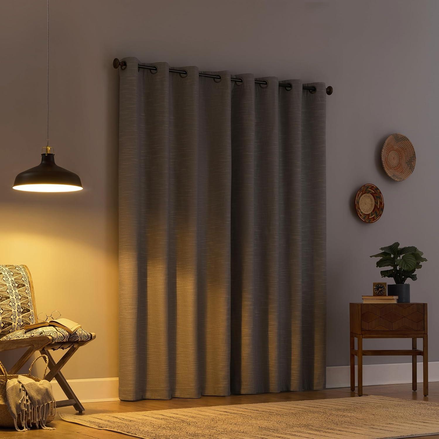 50"x96" Archaeo Total Blackout Textured Linen Blend Grommet Top Curtain Panel Gray: Modern Noise Reduction, Thermal Insulated