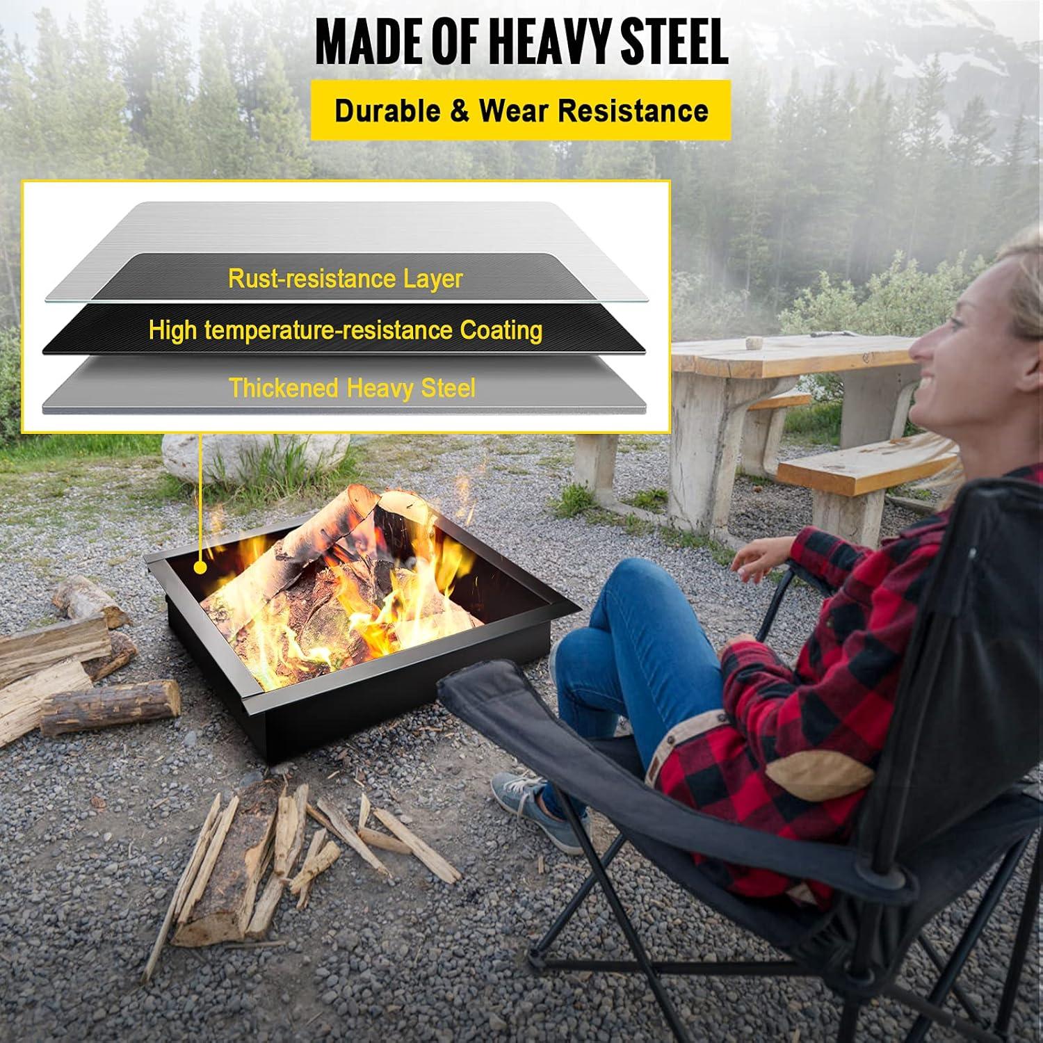 Black Steel Free-Standing Fire Pit Ring with Tongs