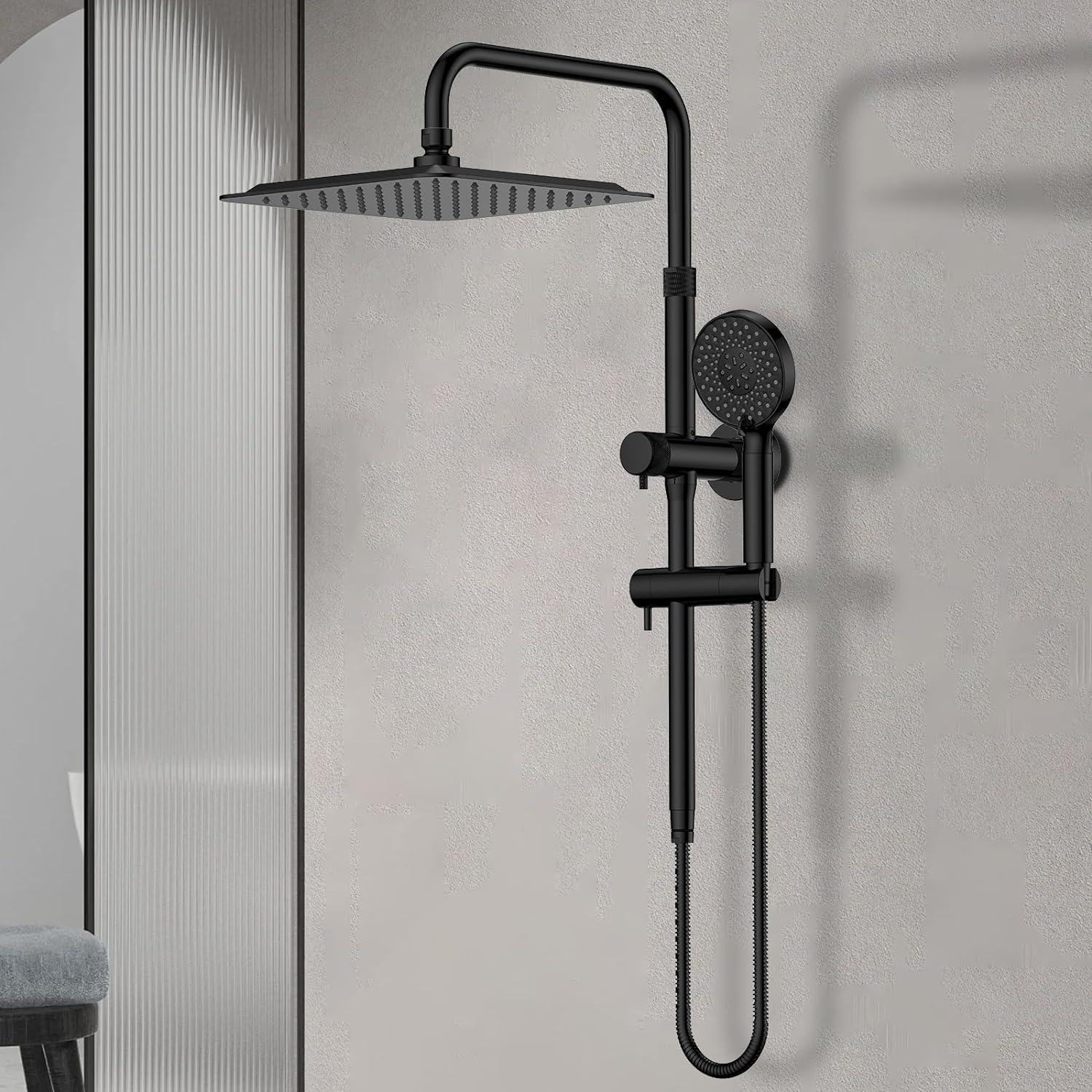 Polished Black Brass Dual Rainfall and Handheld Shower Head Combo