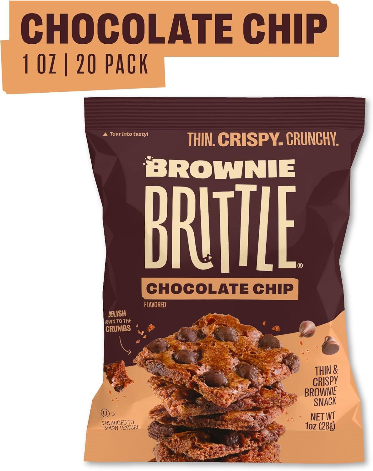Sheila G's Brownie Brittle - Original Chocolate Chip Thin and Crispy Sweet Snacks (Pack of 20, 1 oz), Rich Gourmet Brownie Bites Dessert