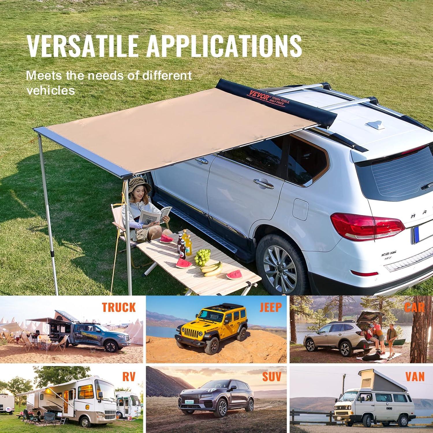 VEVOR 4.6x6.6ft Beige Polyester Retractable Vehicle Awning