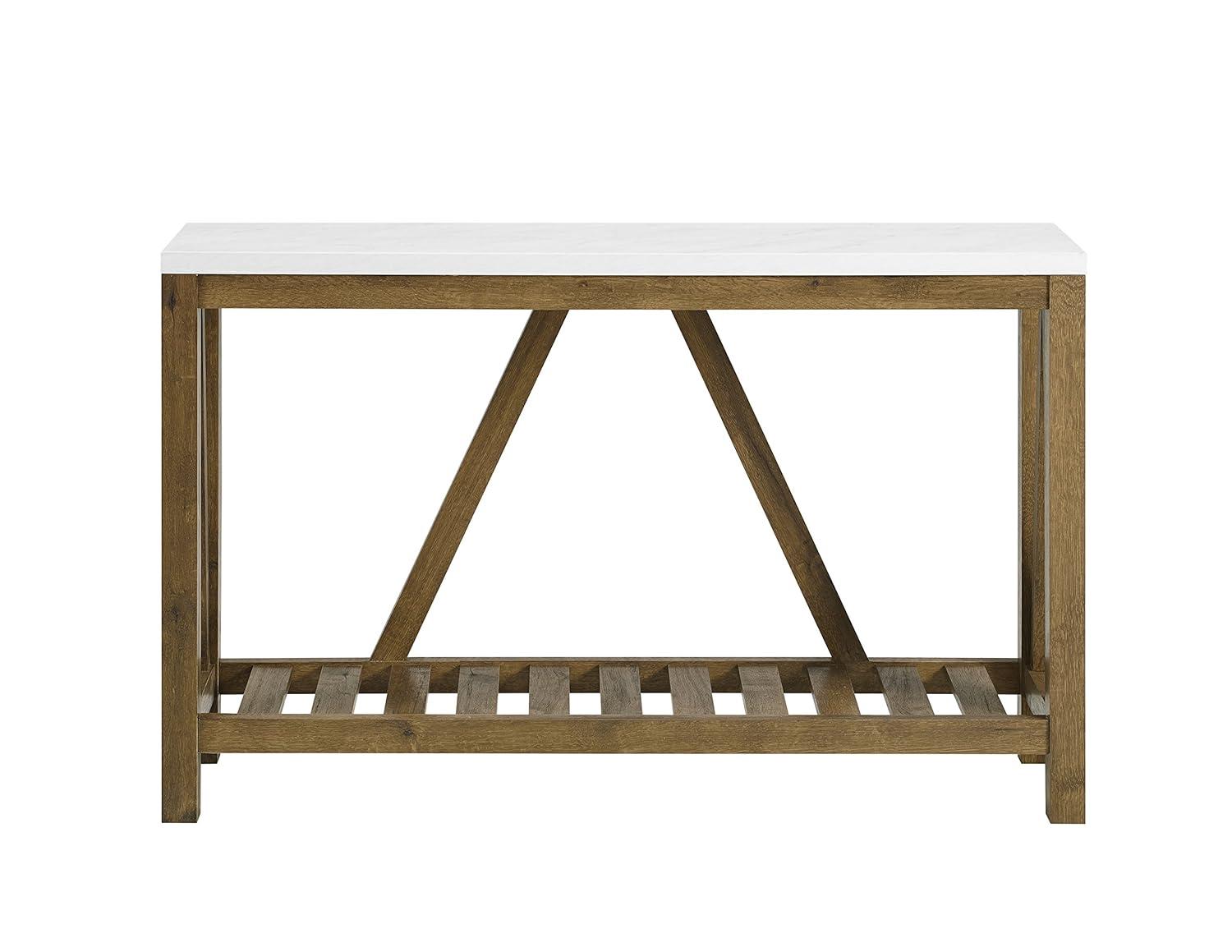 Walker Edison Modern Farmhouse Faux Marble and Walnut Entryway Table, Faux White Marble/Walnut