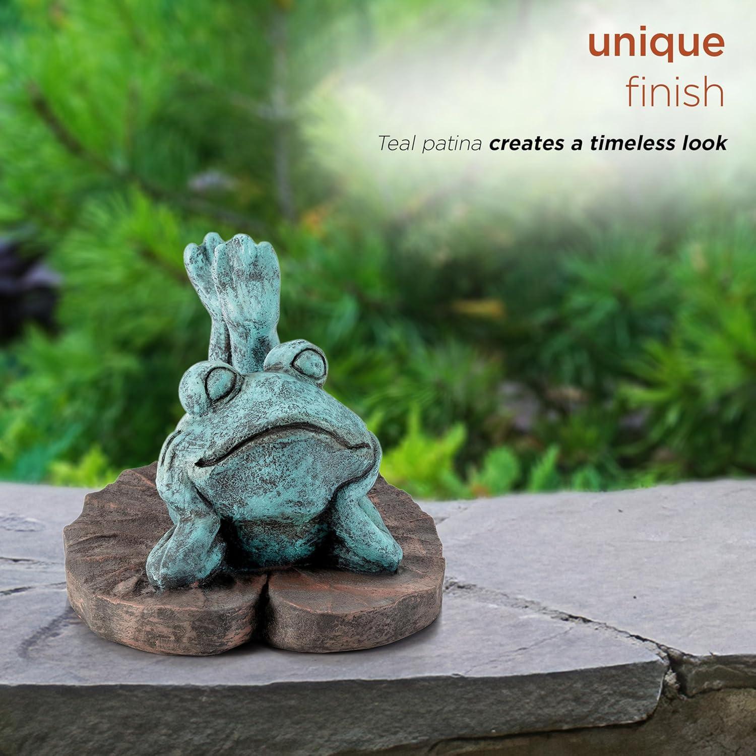 9" Magnesium Oxide Frog Laying Down Statue - Alpine Corporation: Zen Garden Decor, Outdoor Animal Sculpture