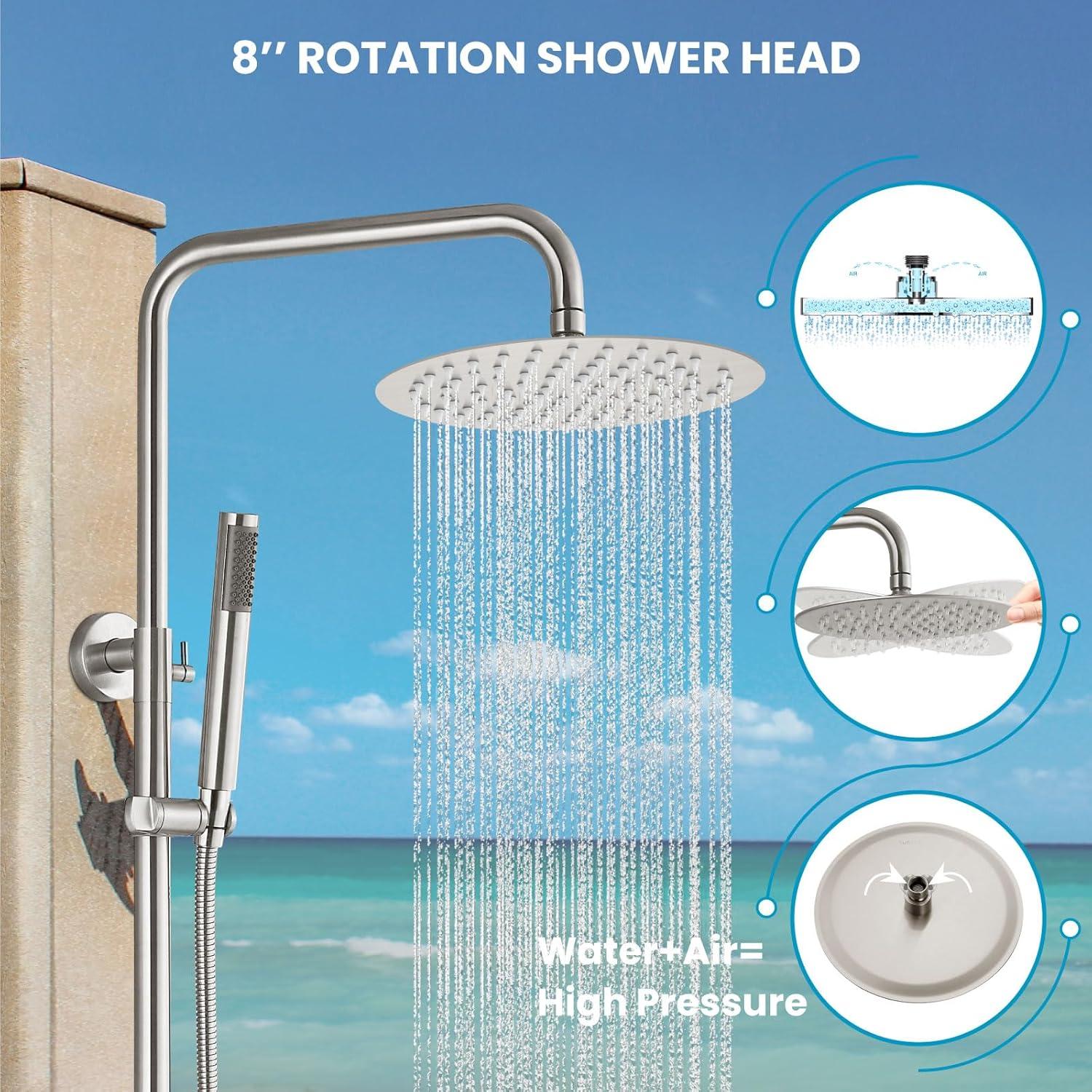 Brushed Nickel Wall Mounted Rain Shower System with Handheld