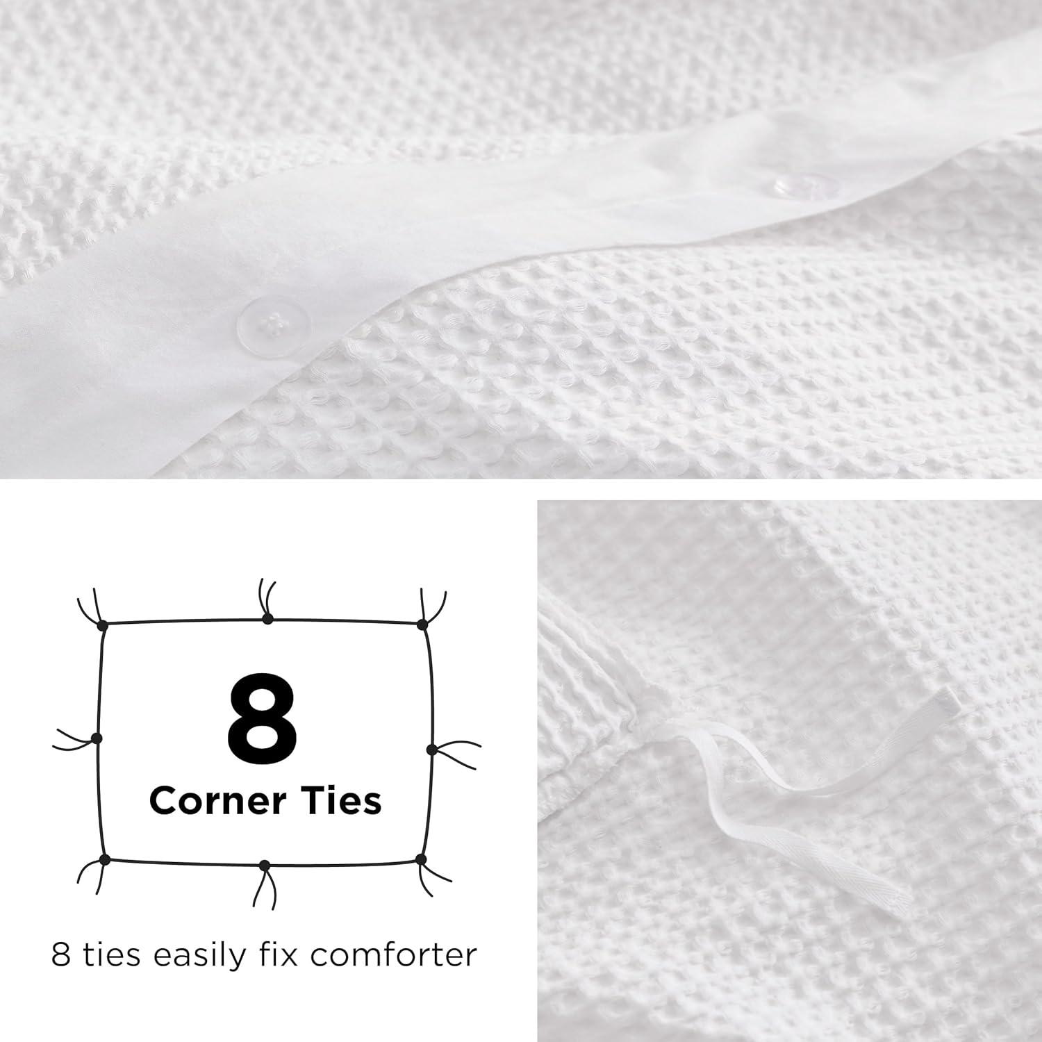 King Size White Cotton Waffle Weave Duvet Cover Set