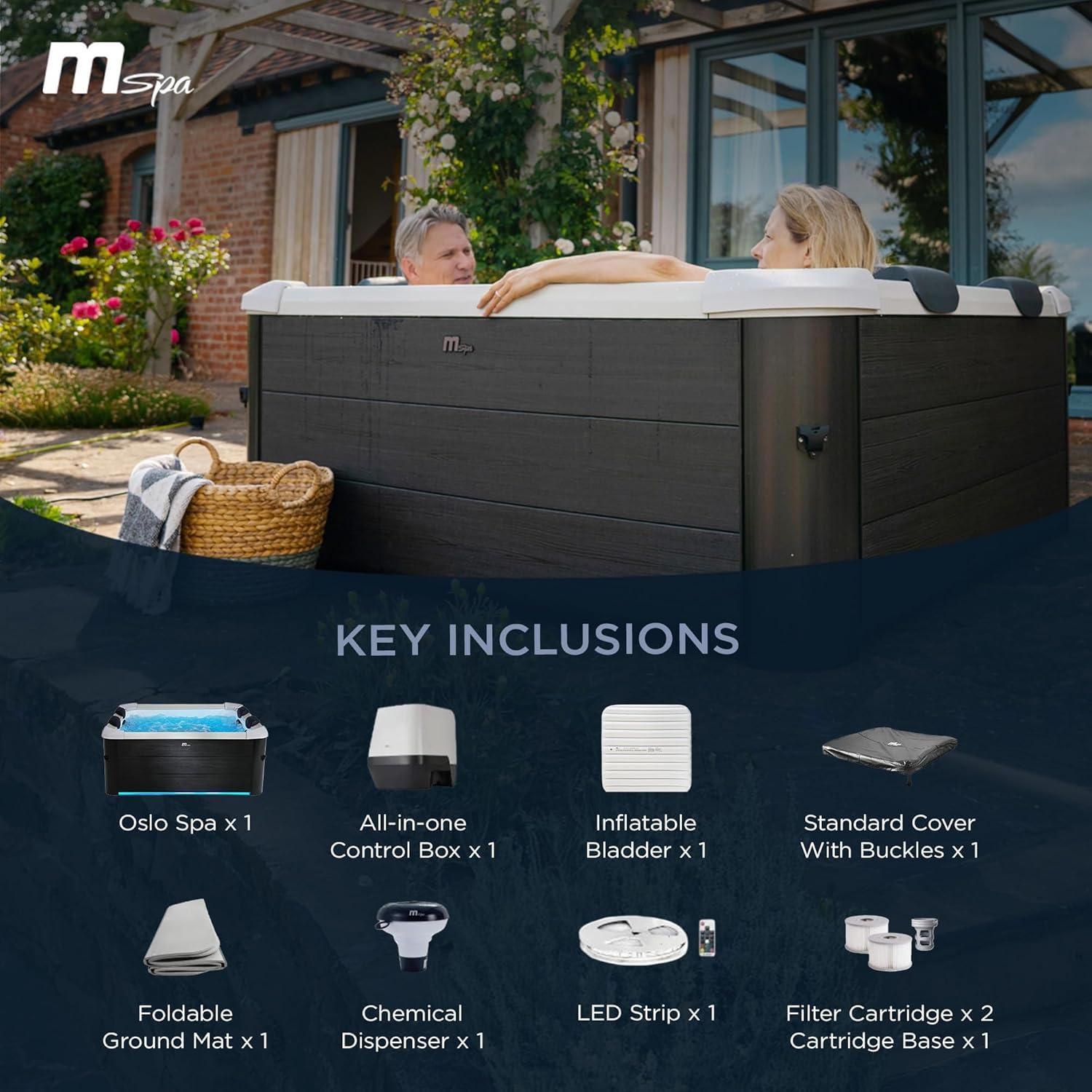 Open Box MSpa Oslo 6 Person Squared Hot Tub w/Hydro Massage Jets & LED Strip