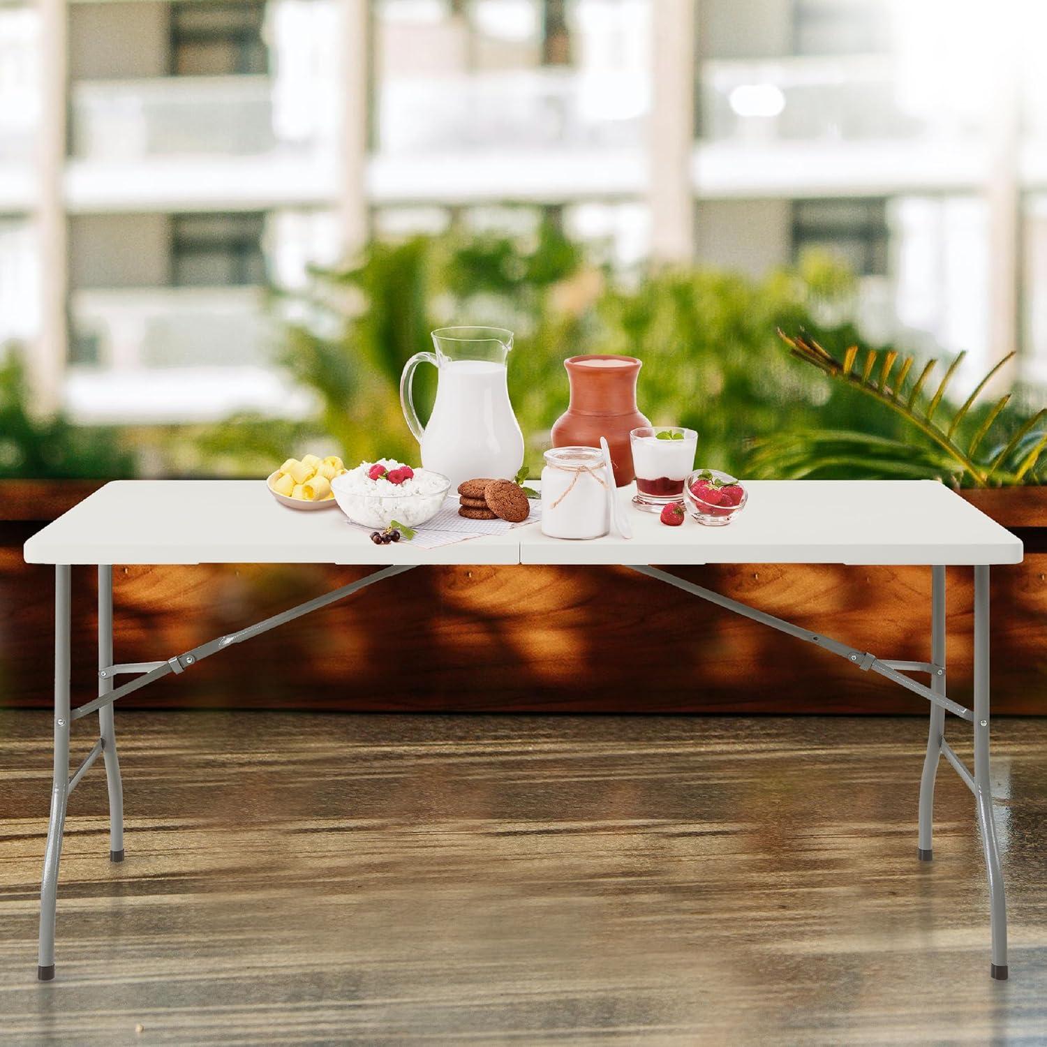 6ft Folding Table Multipurpose Foldable Dinner Table Portable Folding Rectangular Resin Table for Outdoor Camping Picnic Party by Naomi Home - White