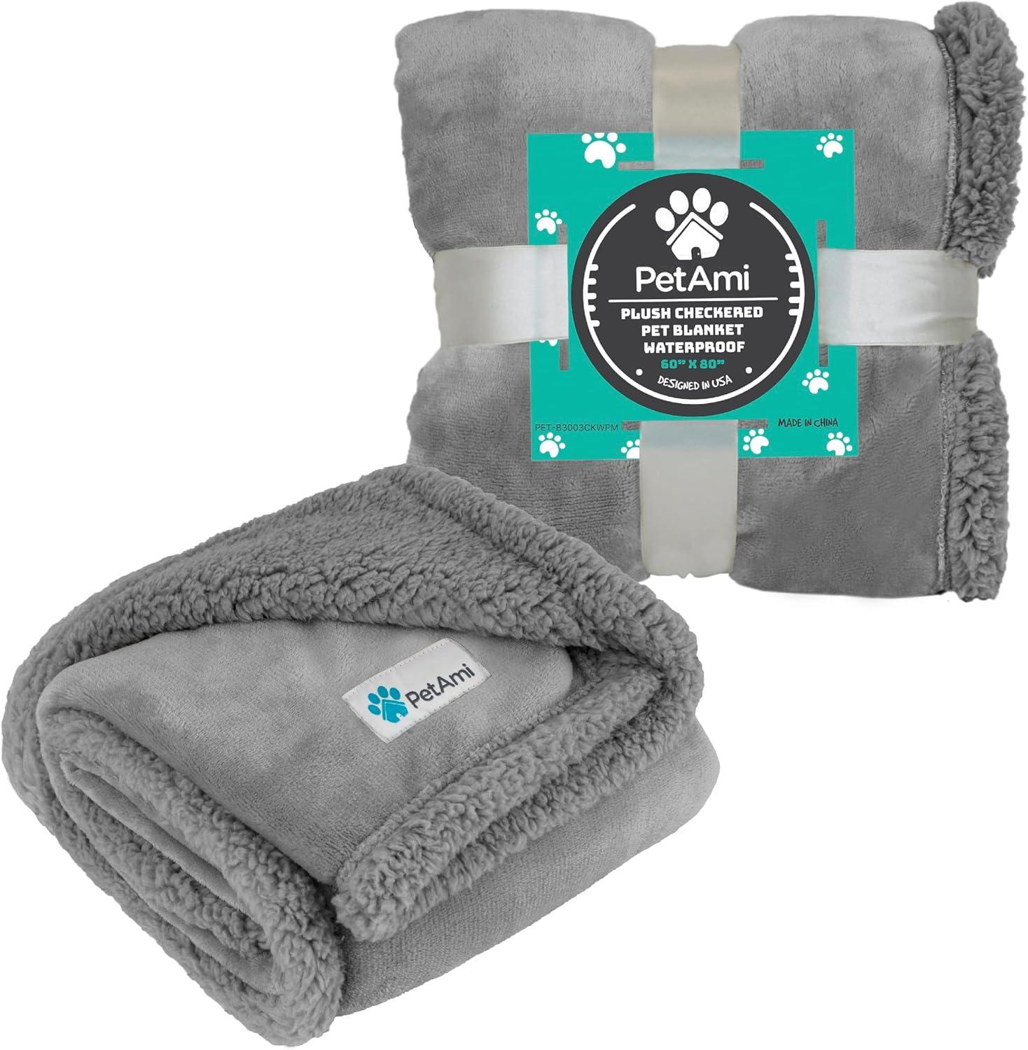 PetAmi Waterproof Dog Blanket for Bed Couch Sofa Cover, Reversible Faux Shearling Fleece Pet Throw