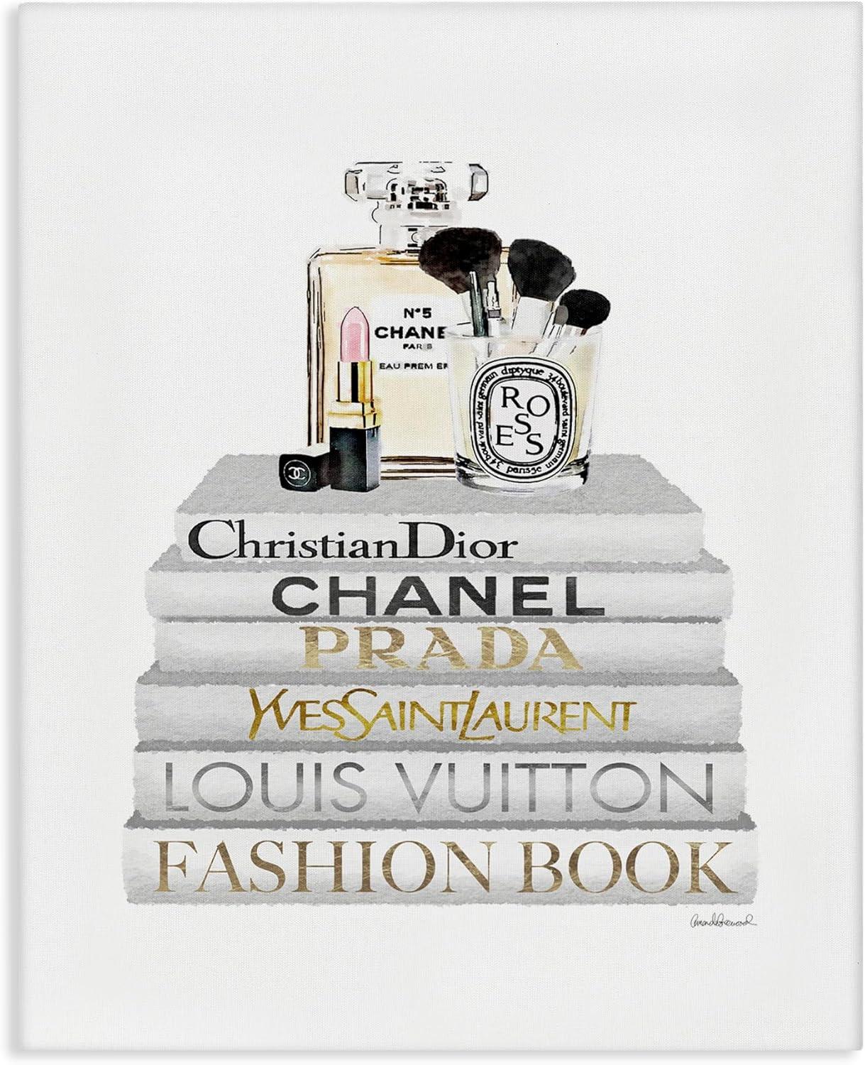 Stupell Industries Fashioner Makeup Bookstack White Gold Watercolor, Design by Artist Amanda Greenwood Wall Art, 16 x 20, Canvas