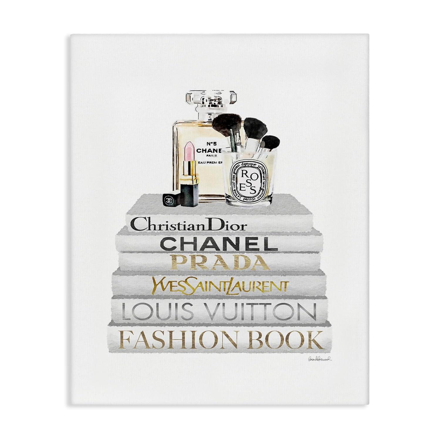 Stupell Industries Fashioner Makeup Bookstack White Gold Watercolor, Design by Artist Amanda Greenwood Wall Art, 16 x 20, Canvas