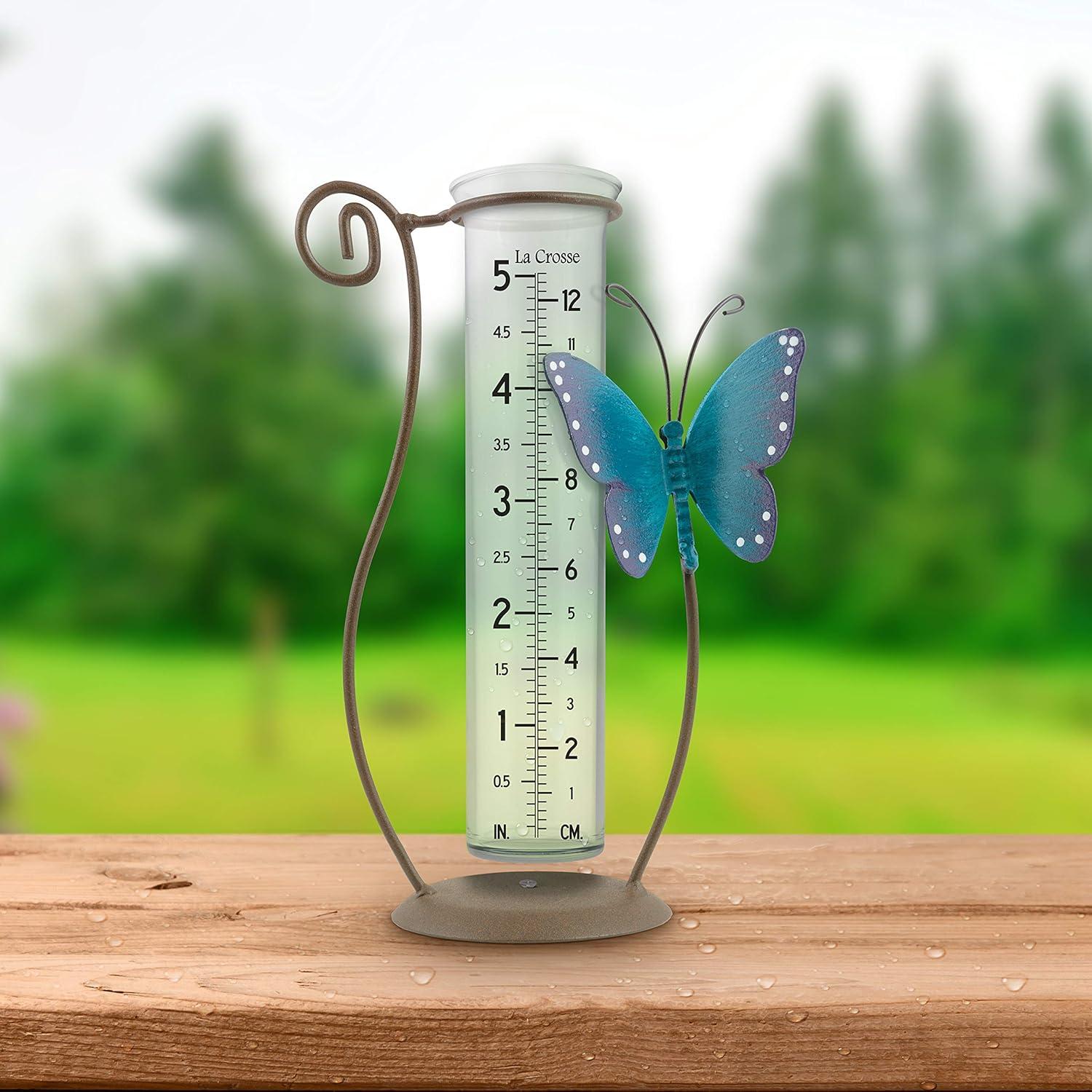 La Crosse Butterfly Metal Rain Gauge with 5" Glass Tube