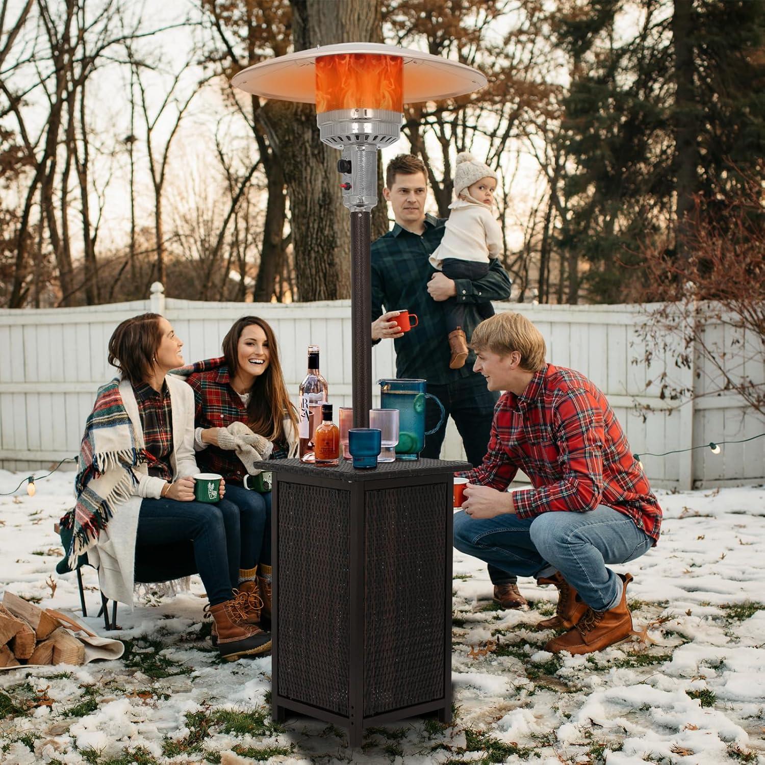 MoNiBloom Outdoor Patio Heater, 48,000 BTU Gas Propane Standing Patio Heater with Table Top for Commercial & Residential Use, Brown