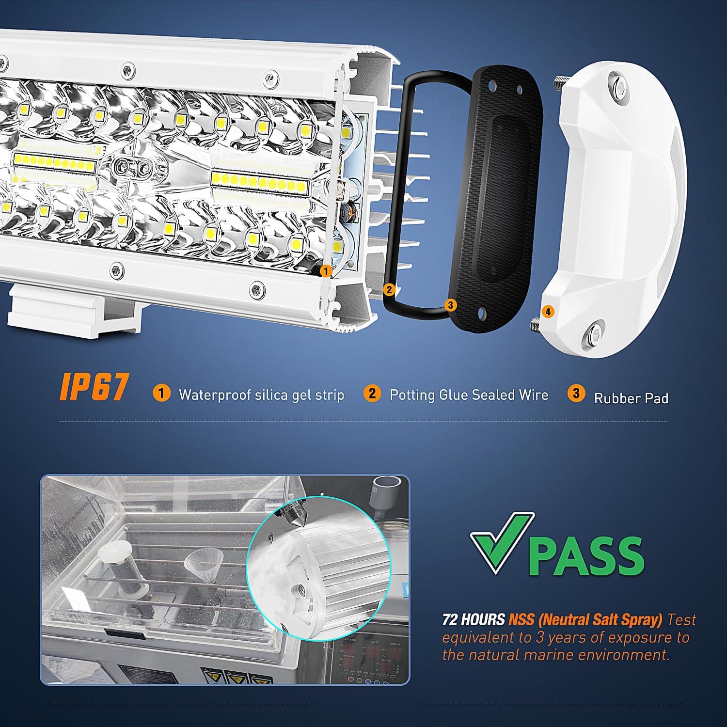 Nilight Marine LED Light Bar Navigation Lights 20Inch White Spot Flood Combo Ponton Boat Deck Dock Lights for Night Fishing T-top Stern Yacht Port Sailboat Trucks Tractors, 2 Years Warranty