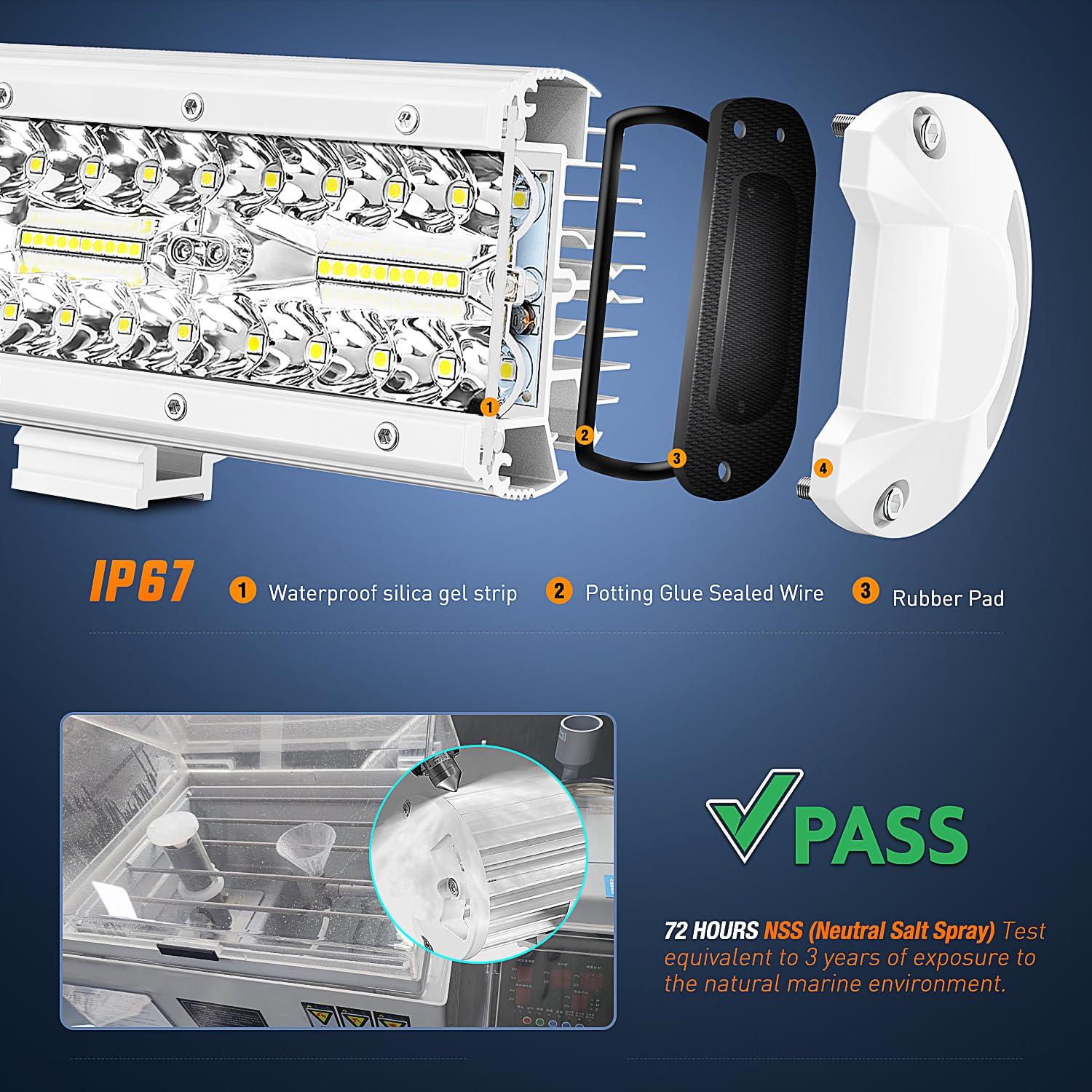 Nilight Marine LED Light Bar Navigation Lights 20Inch White Spot Flood Combo Ponton Boat Deck Dock Lights for Night Fishing T-top Stern Yacht Port Sailboat Trucks Tractors, 2 Years Warranty