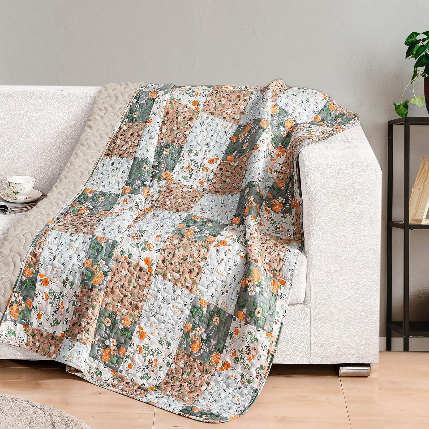 Exclusivo Mezcla Microfiber Boho Patchwork Pattern Quilted Throw Blanket for Bed/Couch/Sofa, Soft and Lightweight (50"x 60",Camel)