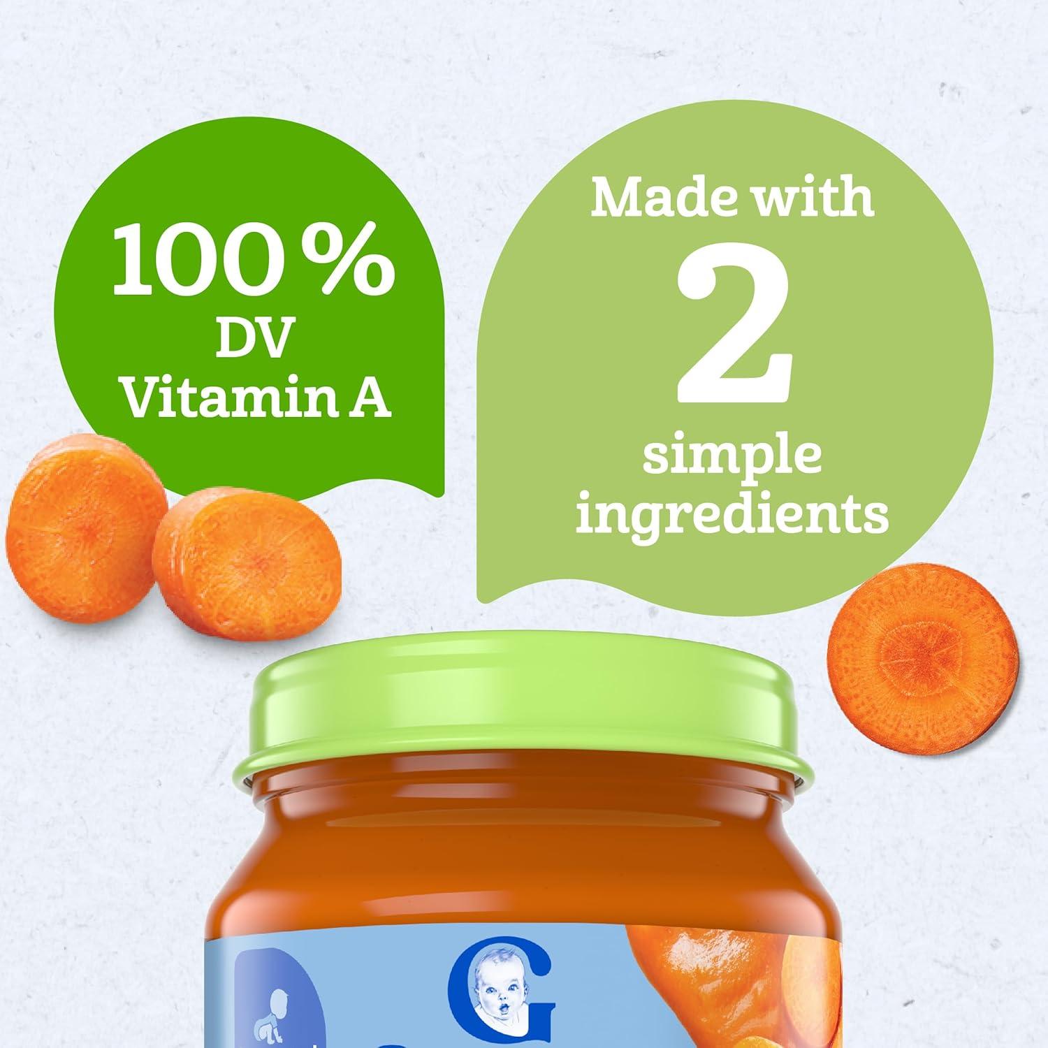 Gerber Stage 1 Baby Food, Organic Carrot Jar, Carrot Puree, Non-GMO, Vegetable Baby Food, Puree Jars Glass, 10-pack