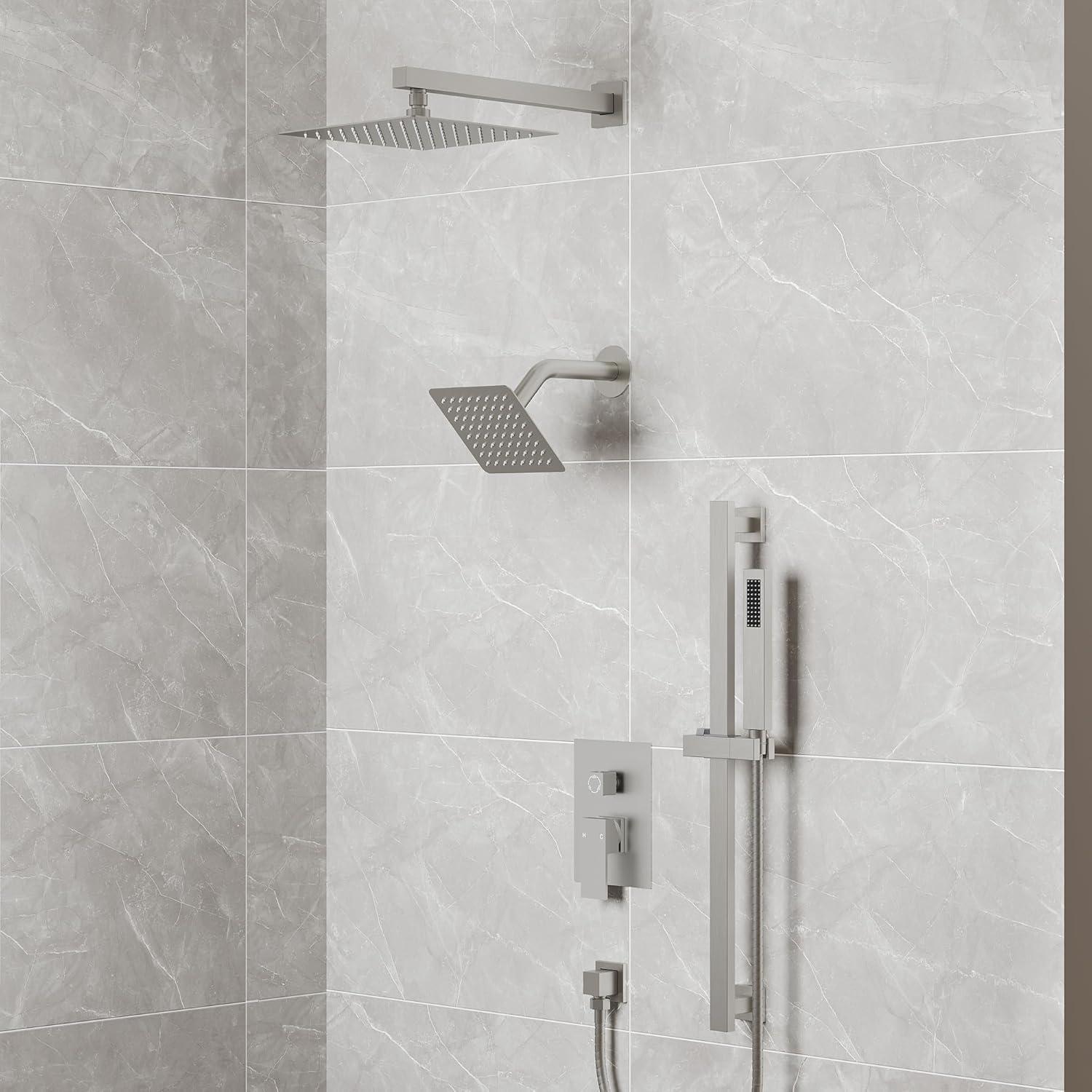 DualJetSpa Pressure-Balanced Shower System, Dual Wall Mount Showerheads with Slide Bar Handheld Spray