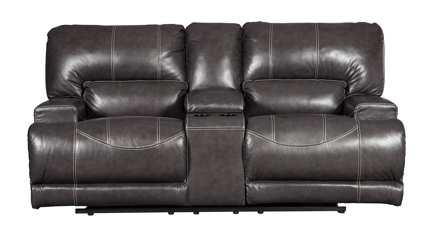 Gray Faux Leather Oversized Power Recliner with Metal Frame
