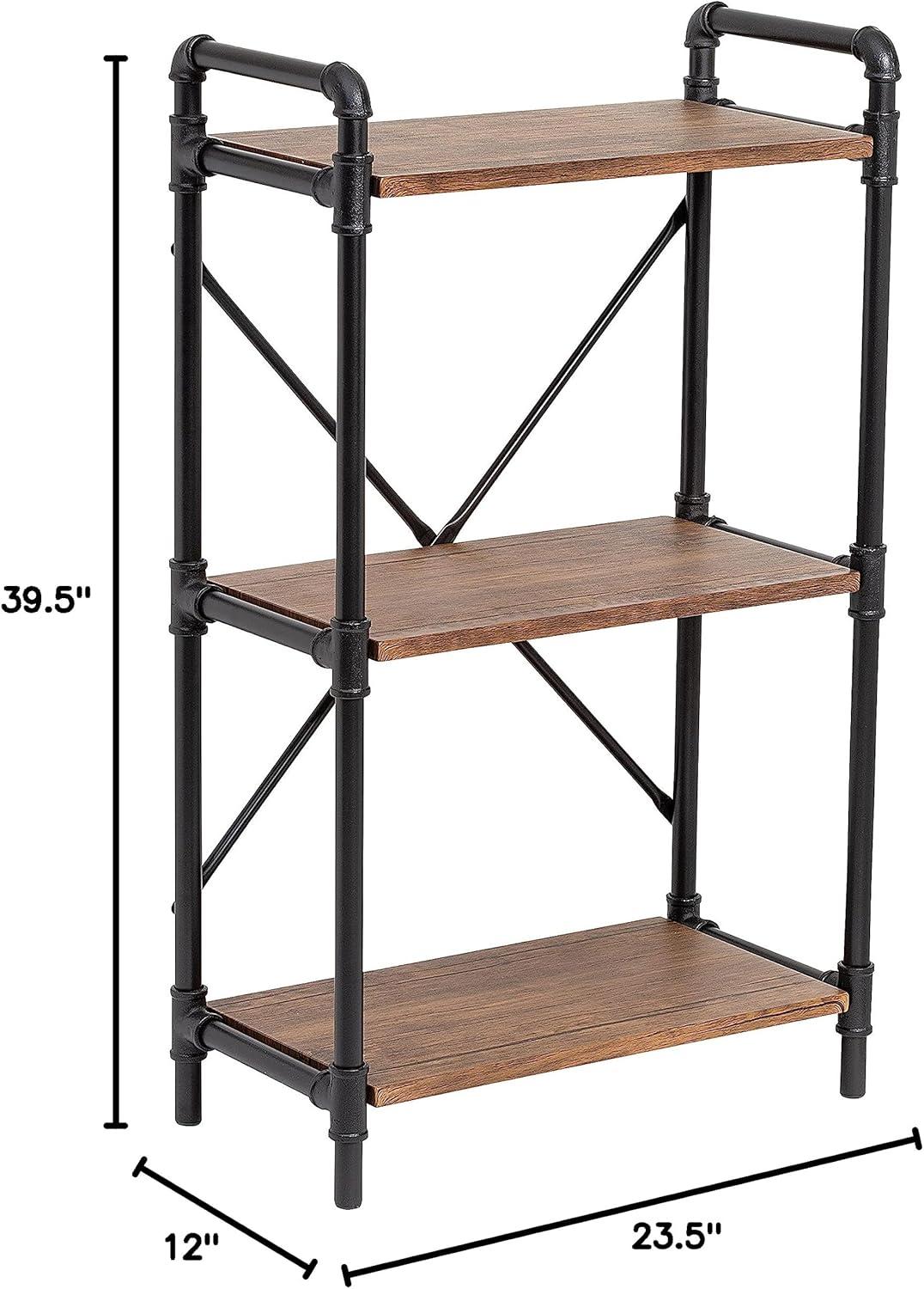 Honey-Can-Do Steel and Wood 3-Shelves Bookcase, Black/Rustic Brown