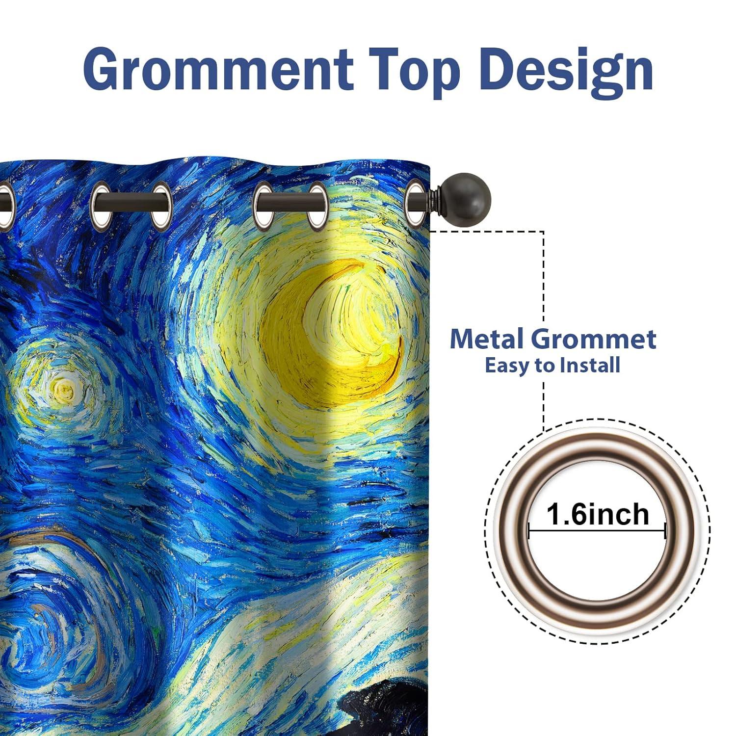 Jekeno Starry Night Blackout Curtains Art Decor for Home Bedroom Living Room Darkening Curtains Grommet Window Drapes 2 Panel Set, 52"x84"
