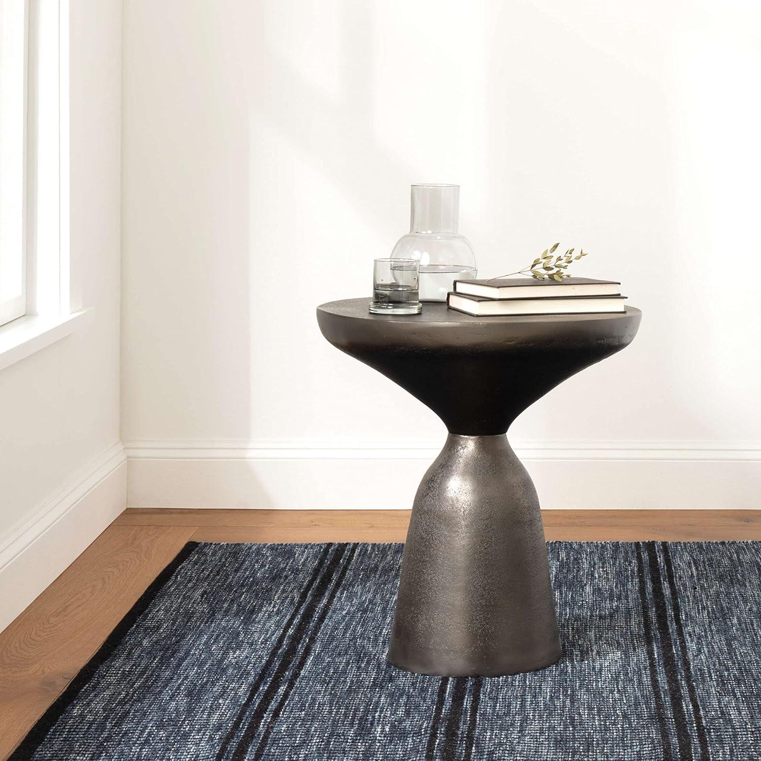 Malta Striped Handmade Handwoven Navy/Black Area Rug