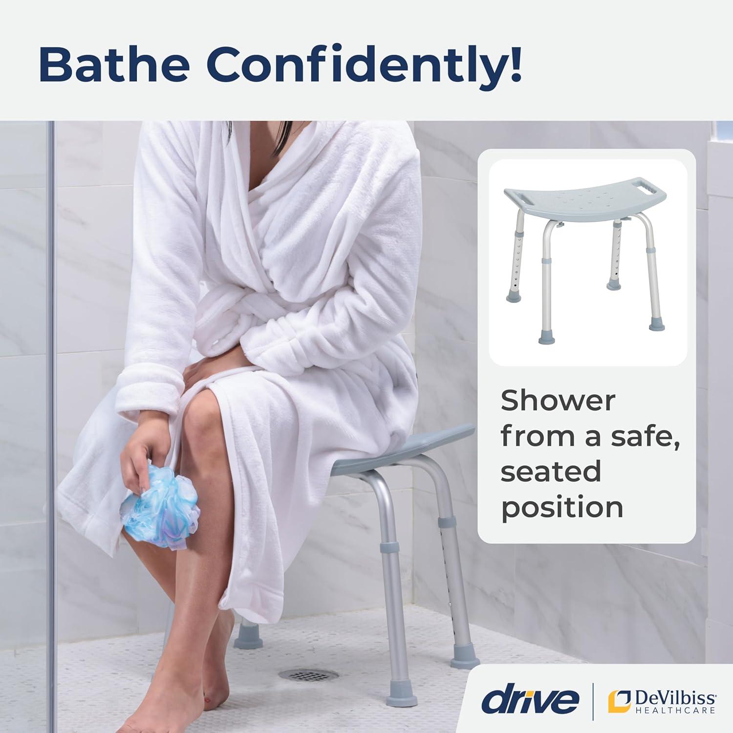 Adjustable Gray Aluminum Shower Stool with Suction Feet