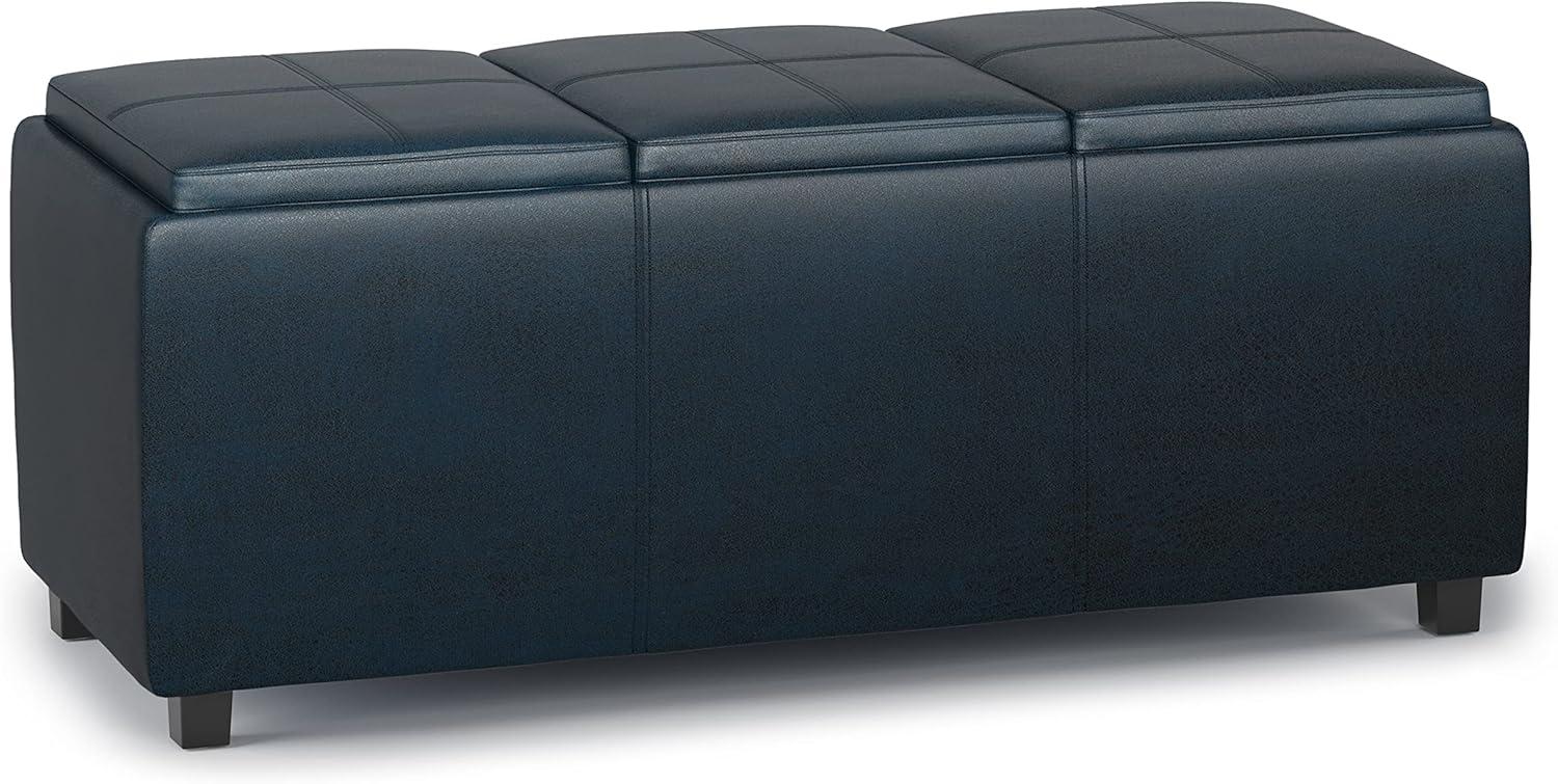 Simpli Home Avalon 42"W Upholstered Storage Ottoman with 3 Flip-Over Serving Trays