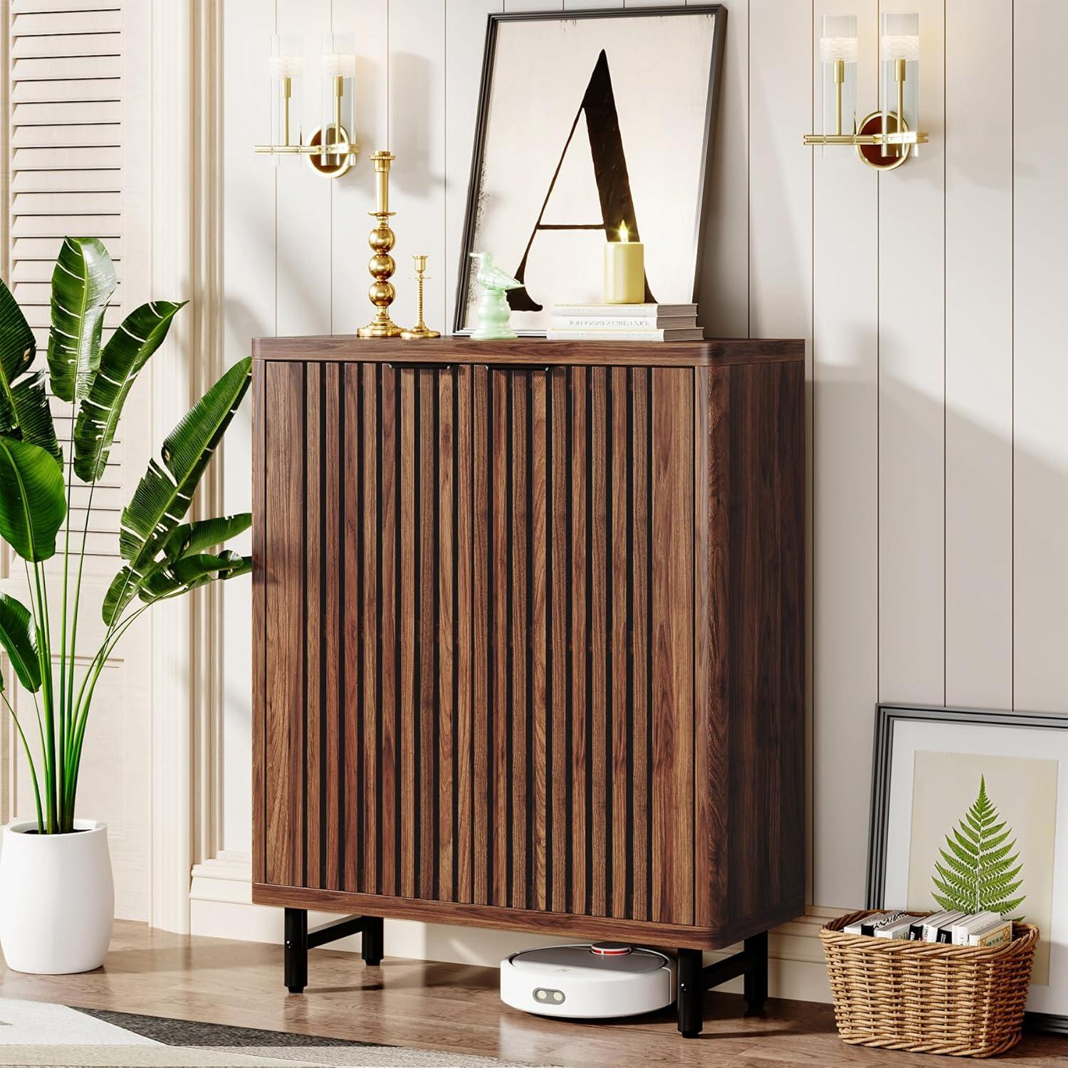 Tribesigns 6-Tier Bathroom Floor Cabinet, Wooden Bathroom Storage Cabinet, Large Sideboard Cabient for Bathroom/Kitchen/Living Room (Walnut)