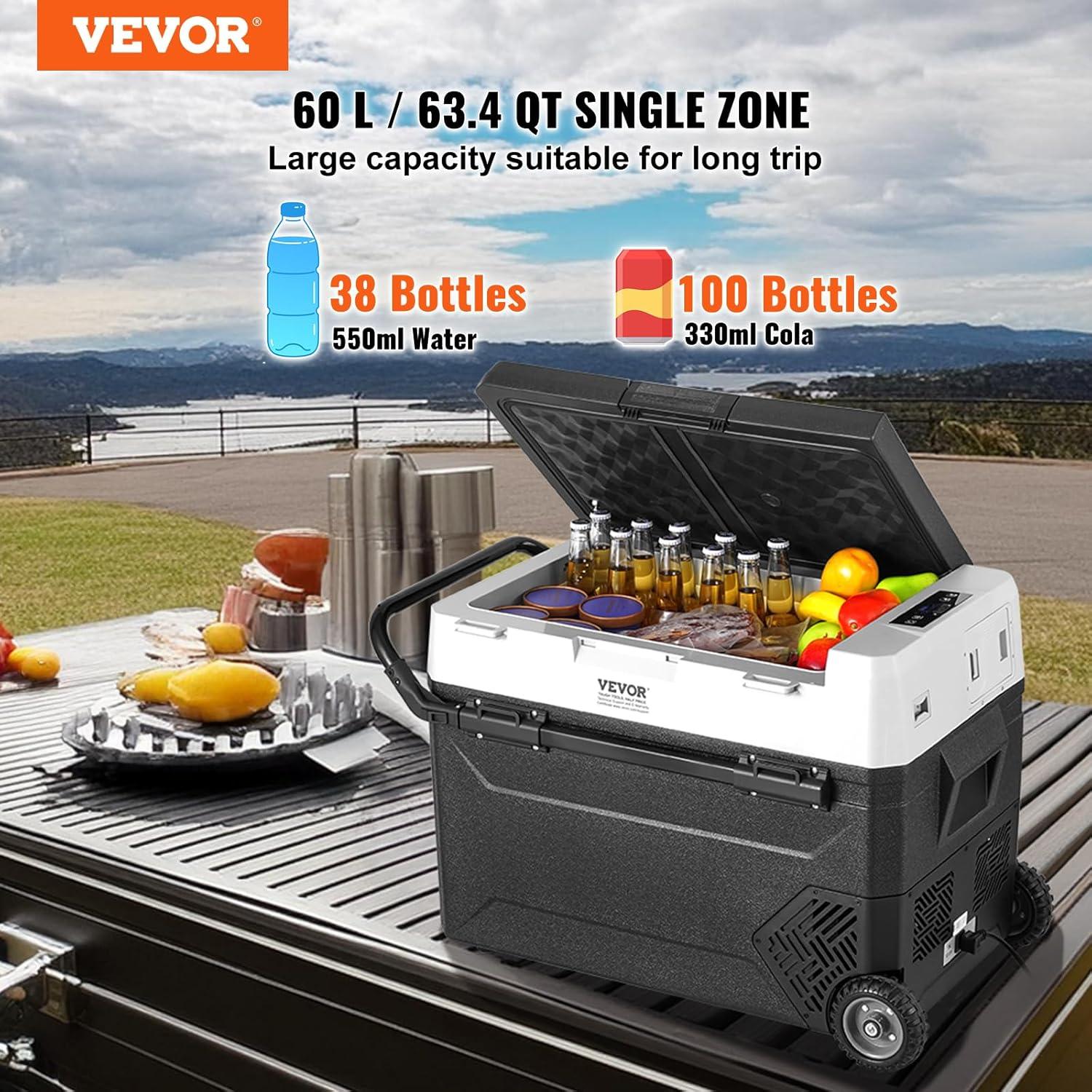 VEVOR 60L Black and White Portable Car Refrigerator with Wheels