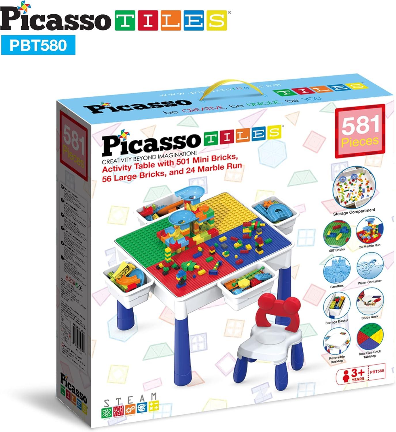 PicassoTiles 581-Piece Folding Activity Table Set with Storage