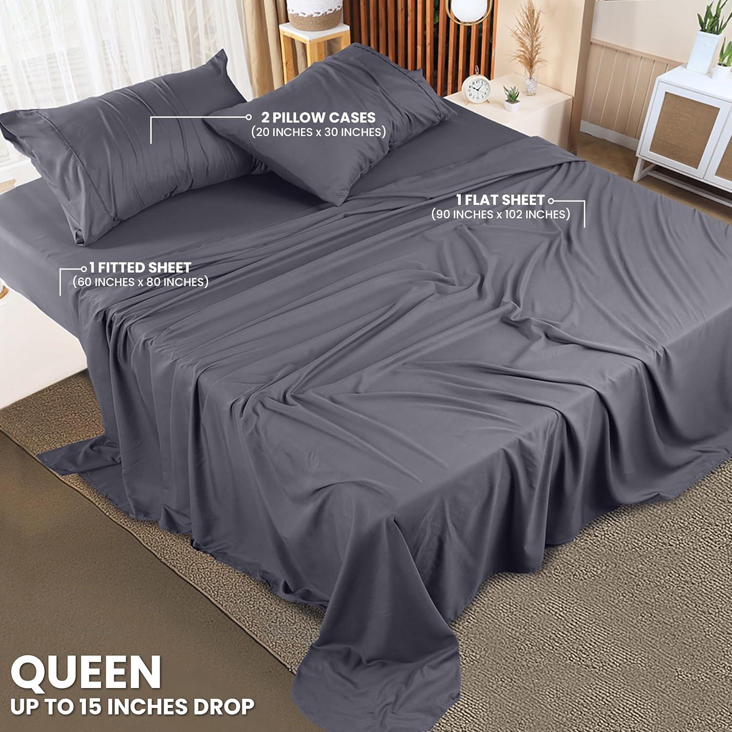 Utopia Bedding Solid 4 Piece Bed Sheets Set For Adults - Microfiber, Fade Resistant (Queen, Grey)