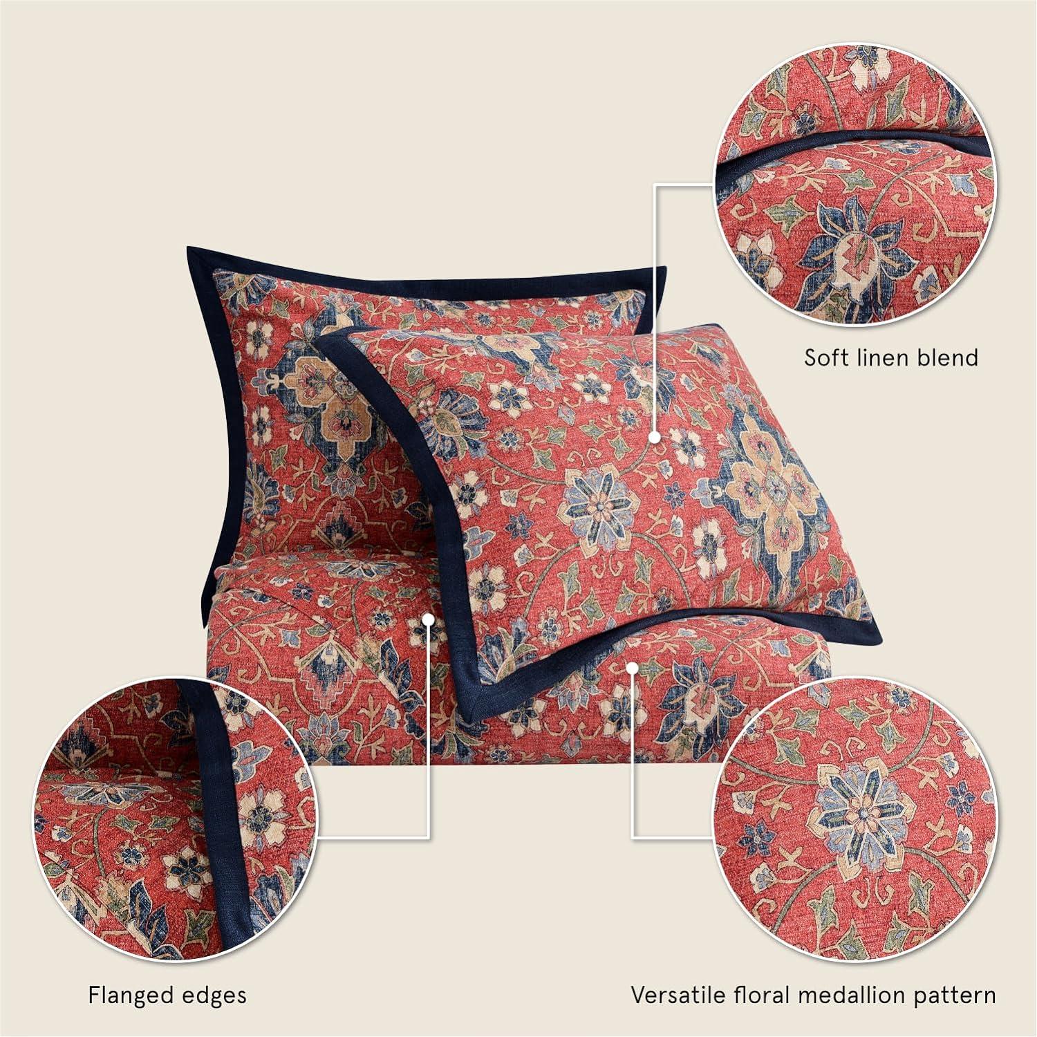 Melinda Red/Navy Floral Medallion Western Classic 3 Piece Duvet Cover Set