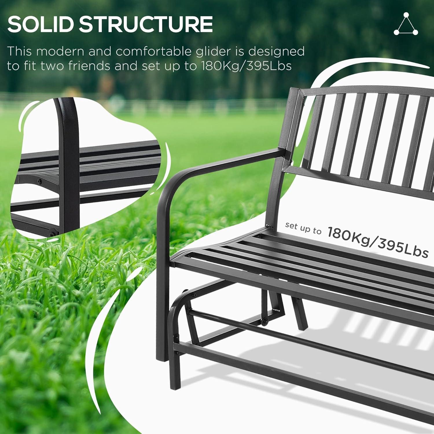 Outsunny Patio Glider Bench Outdoor Swing Rocking Chair Loveseat with Power Coated Steel Frame, Black