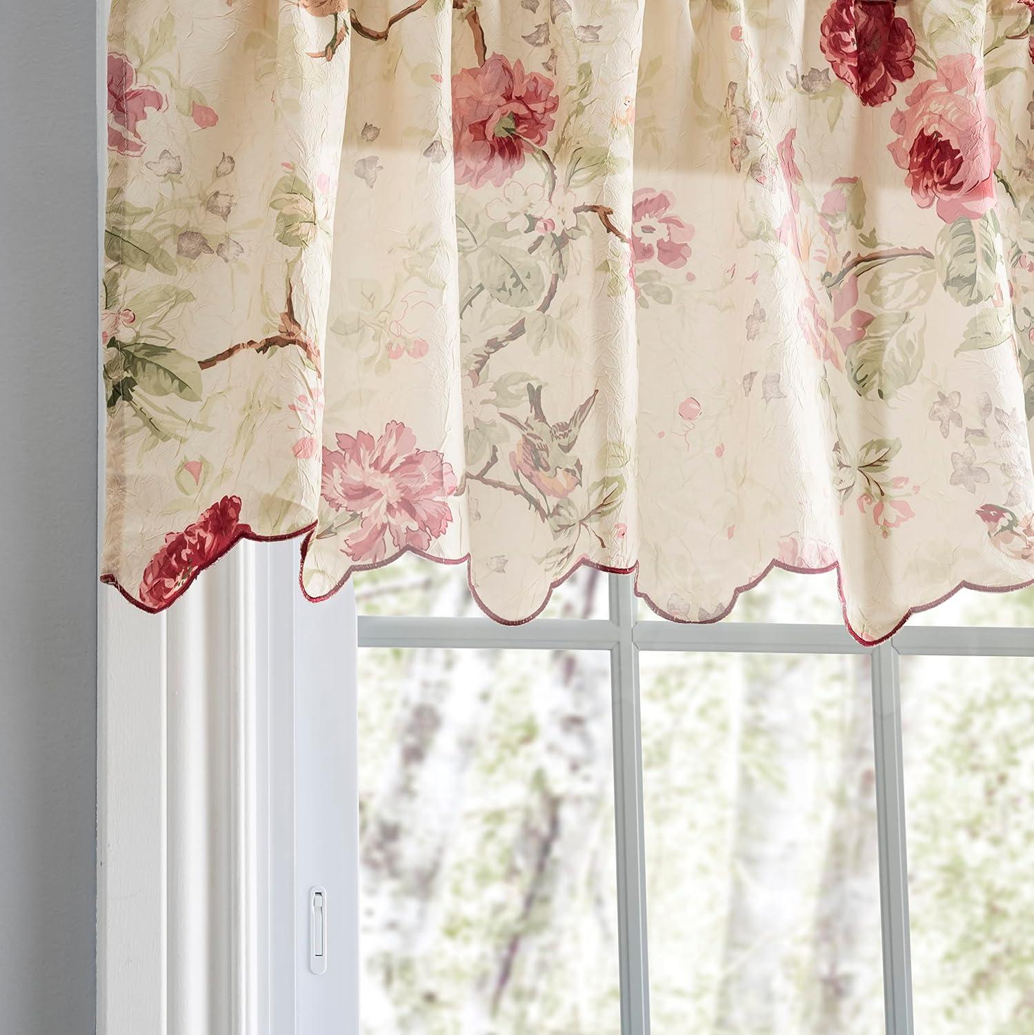 Balmoral Floral Print Semi Sheer Valance Curtain 48-Inch-by-15-Inch - Red/Yellow