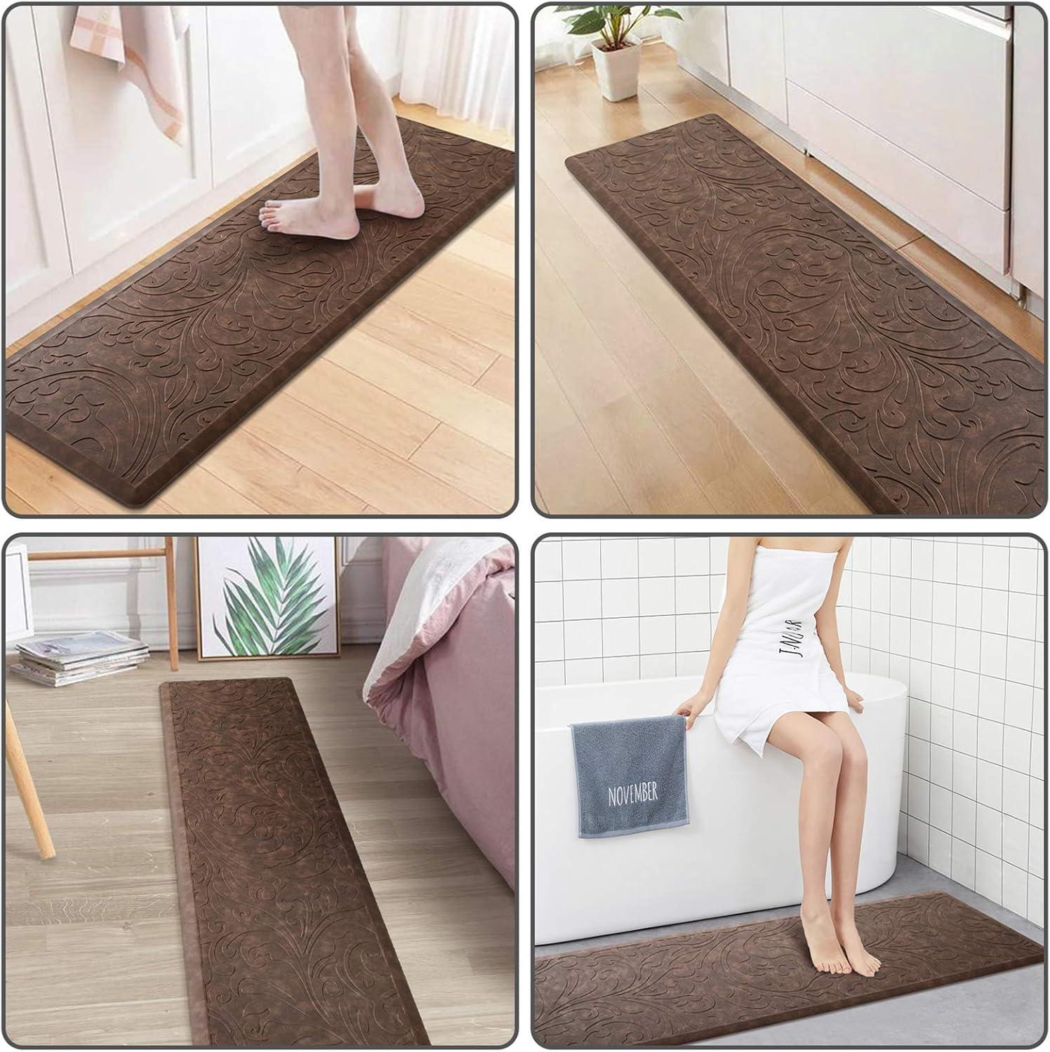 KMAT Kitchen Mat Cushioned Anti-Fatigue Waterproof Non-Slip Standing Mat Ergonomic Comfort Rug for Home,Office,Sink,Laundry,Desk 17.3" (W) x 60"(L),Brown