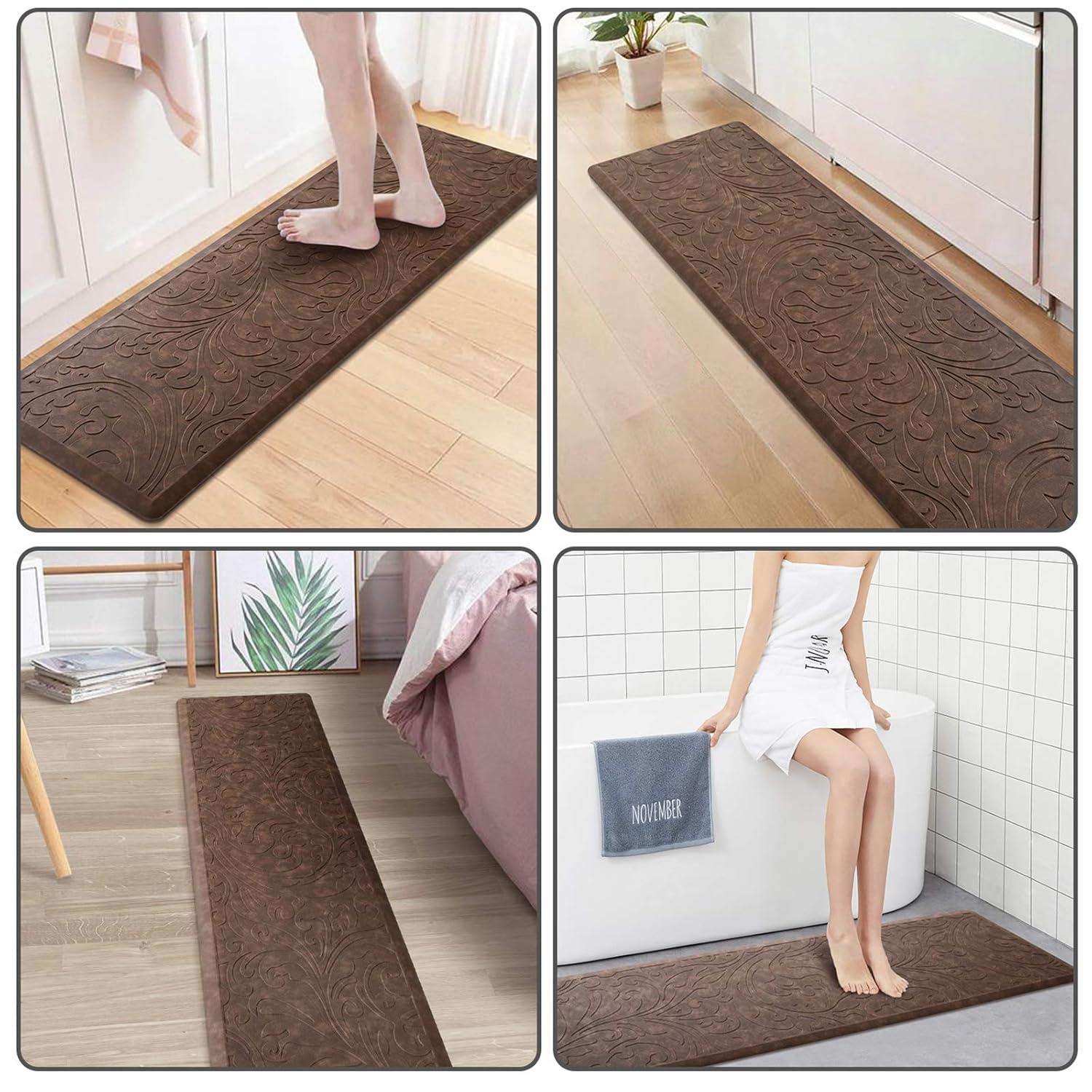 KMAT Kitchen Mat Cushioned Anti-Fatigue Waterproof Non-Slip Standing Mat Ergonomic Comfort Rug for Home,Office,Sink,Laundry,Desk 17.3" (W) x 60"(L),Brown