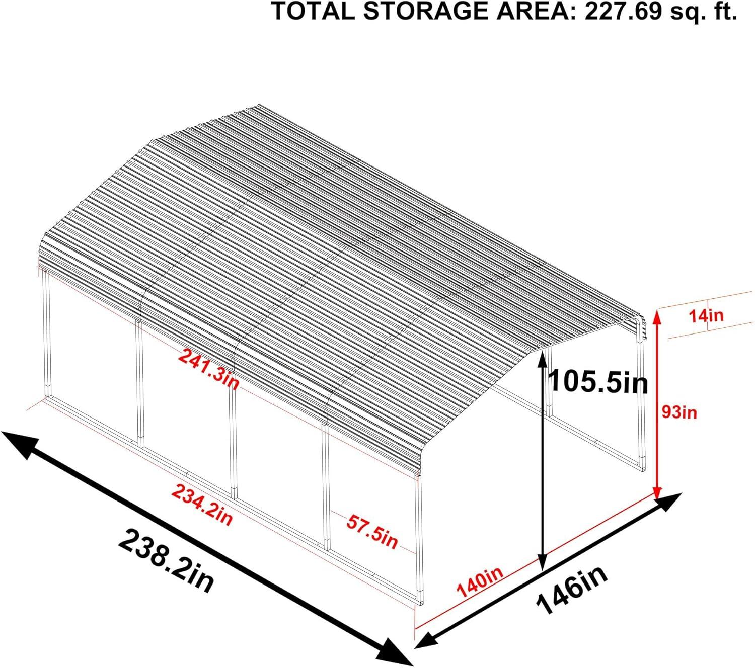 12x20FT Metal Carport,Heavy Duty Car Port with Reinforced All-Metal Frame,Galvanized Steel Outdoor Garage for Snow,Waterproof Car Shelter for Pickup, Boat,Car,Tractors