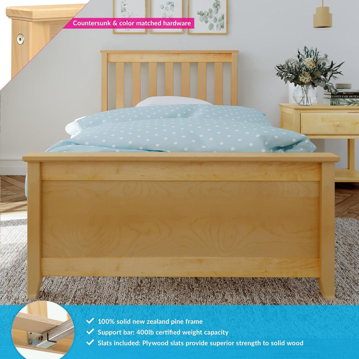 Max & Lily Twin Bed Frame with Headboard, Solid Wood Platform Bed for Kids, Natural