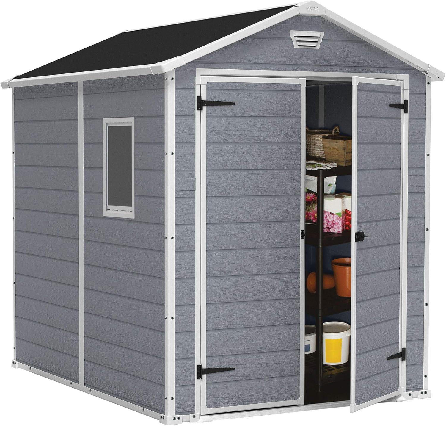 Keter Manor 6' x 8' Gray Resin Outdoor Storage Shed with Windows