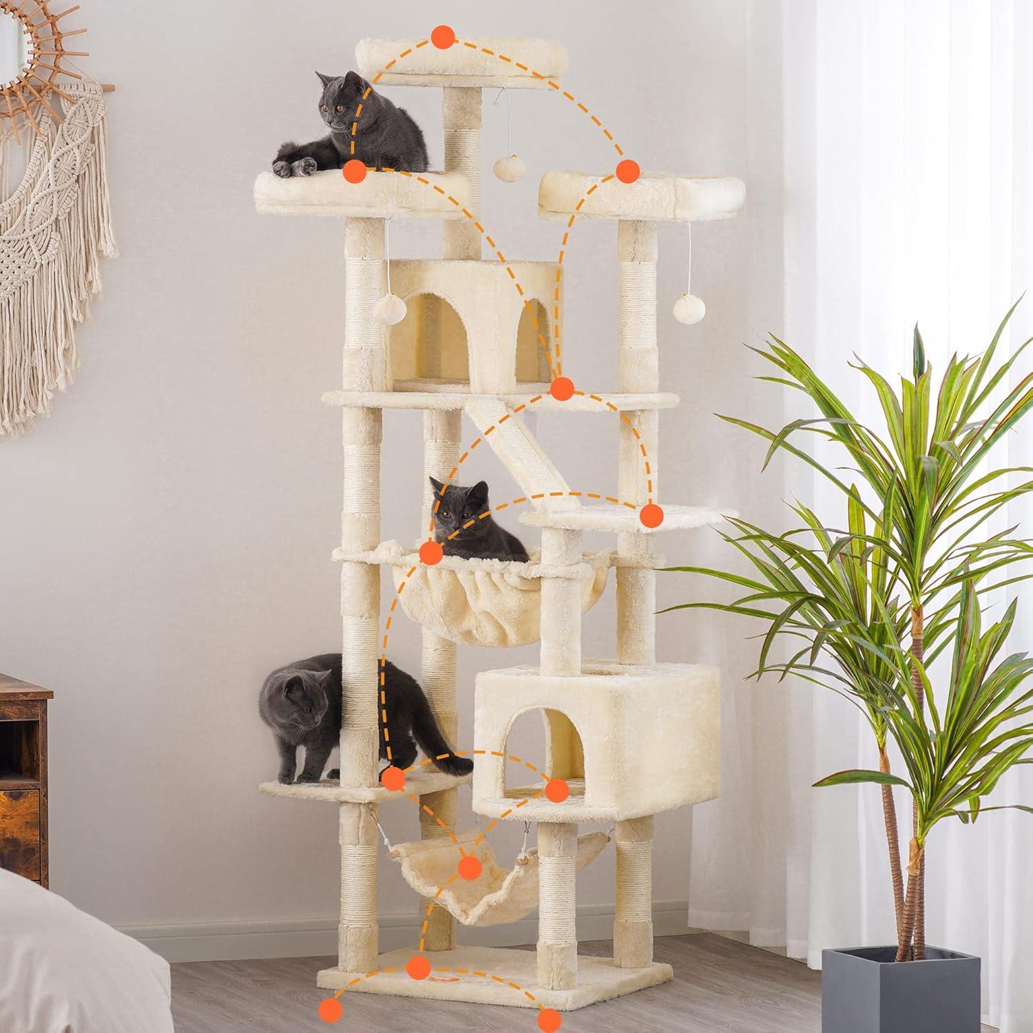 Beige 73'' Tall Cat Tree with Sisal Scratching Posts