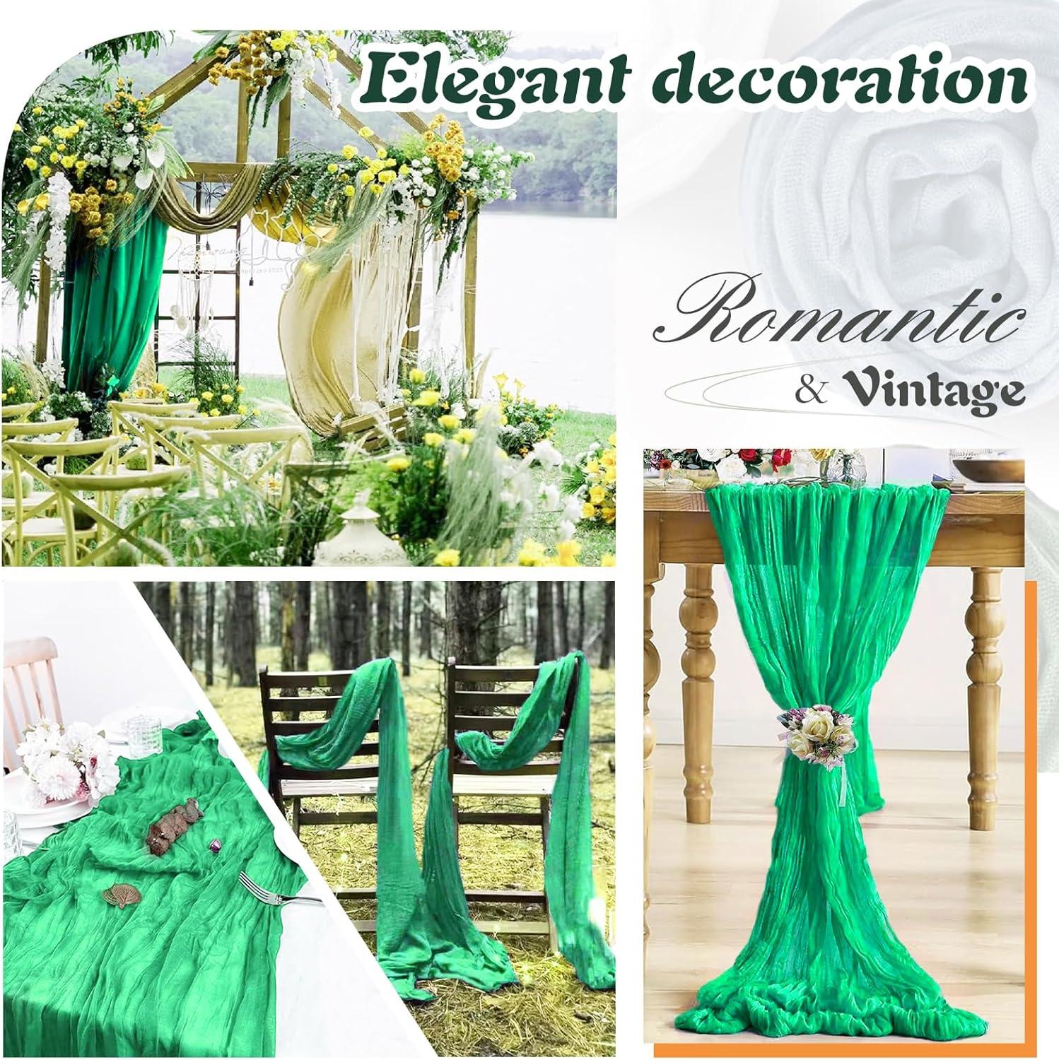 Mint Green Cheesecloth Table Runner 6 Pack 35" Boho Gauze Runner 120 inches Long Tablecloth Runner Rustic Sheer Fabric Bulk for Baby Shower Wedding Bridal Birthday Party Table Decorations