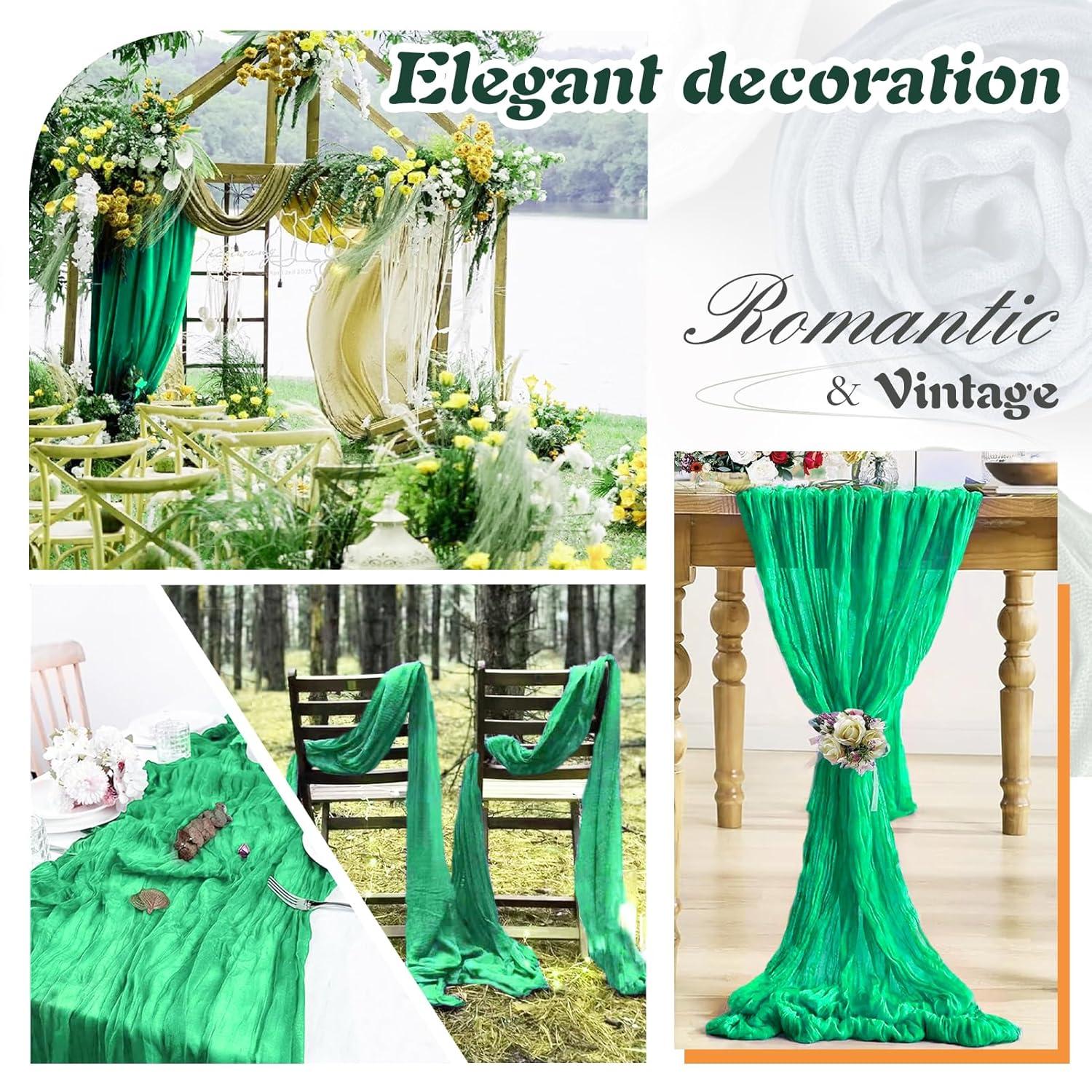 Mint Green Cheesecloth Table Runner 6 Pack 35" Boho Gauze Runner 120 inches Long Tablecloth Runner Rustic Sheer Fabric Bulk for Baby Shower Wedding Bridal Birthday Party Table Decorations