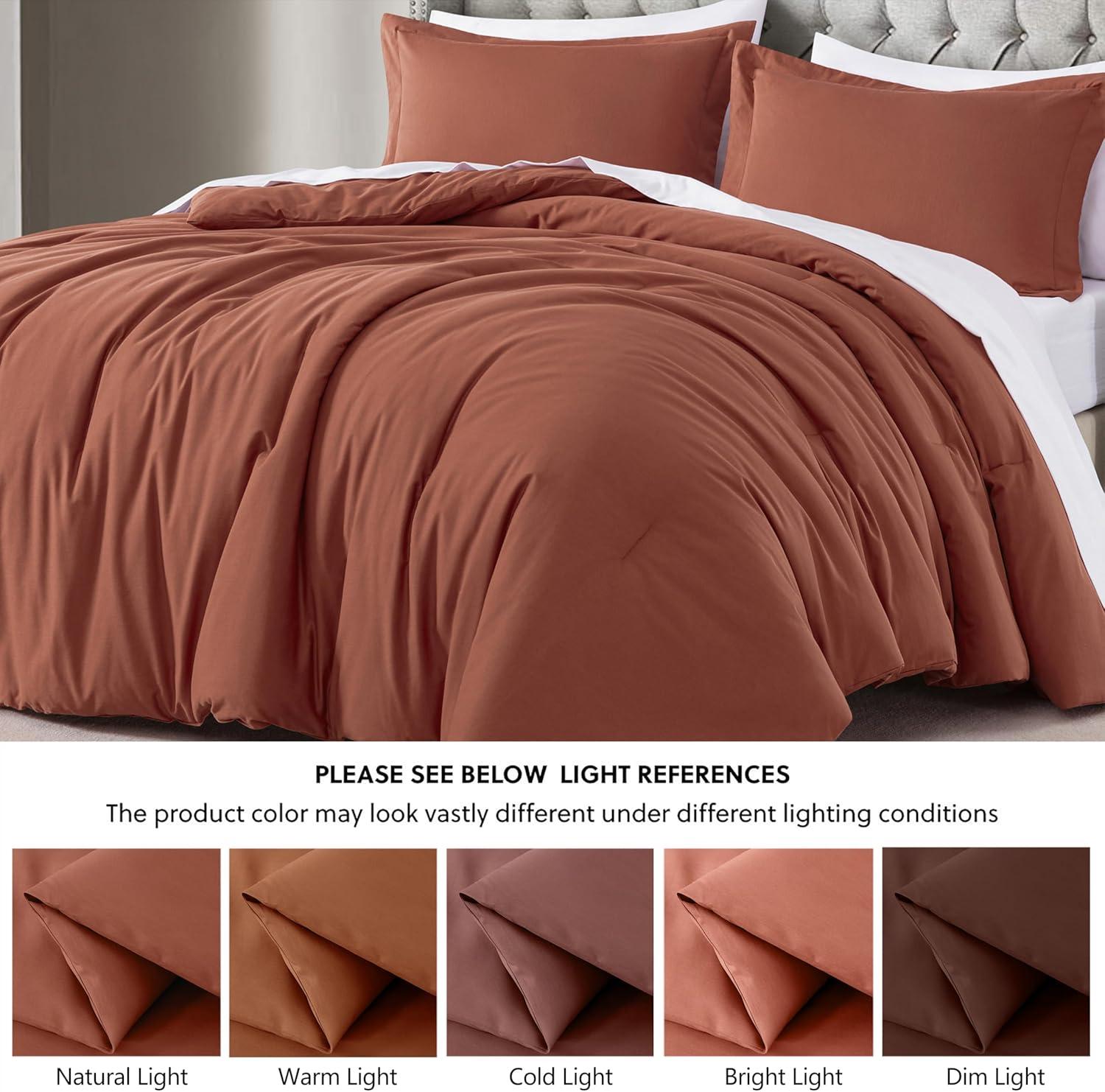 Chezmoi Collection Solid Terracotta Cotton Comforter Set King Size, 3-Piece Luxury Soft Breathable Smooth Cooling 250TC Cotton Twill Lightweight Bedding Comforter for All Season