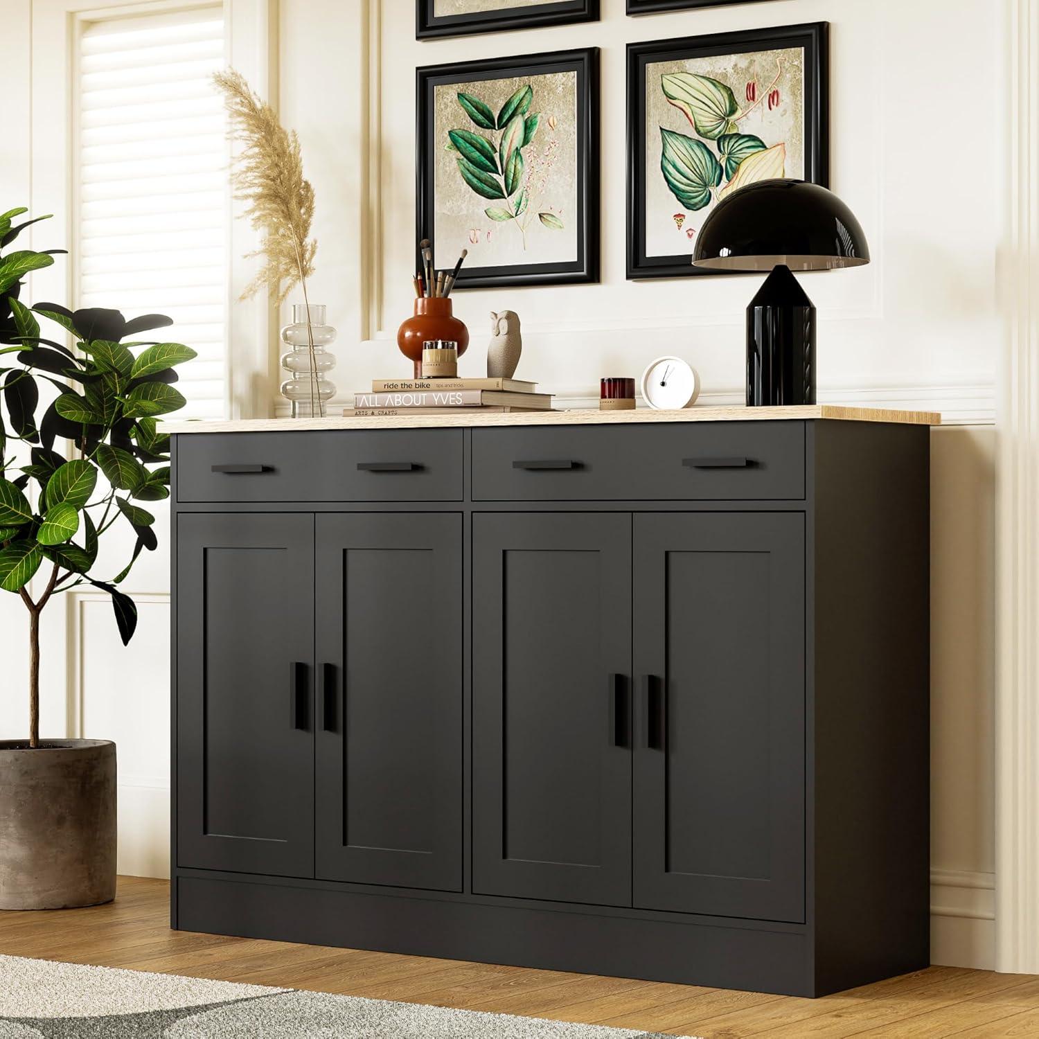 Winston Porter Buffet Cabinet, Coffee Bar Cabinet With 2 Drawers & 4 Doors, Kitchen Buffet Sideboard For Living Room, Kitchen