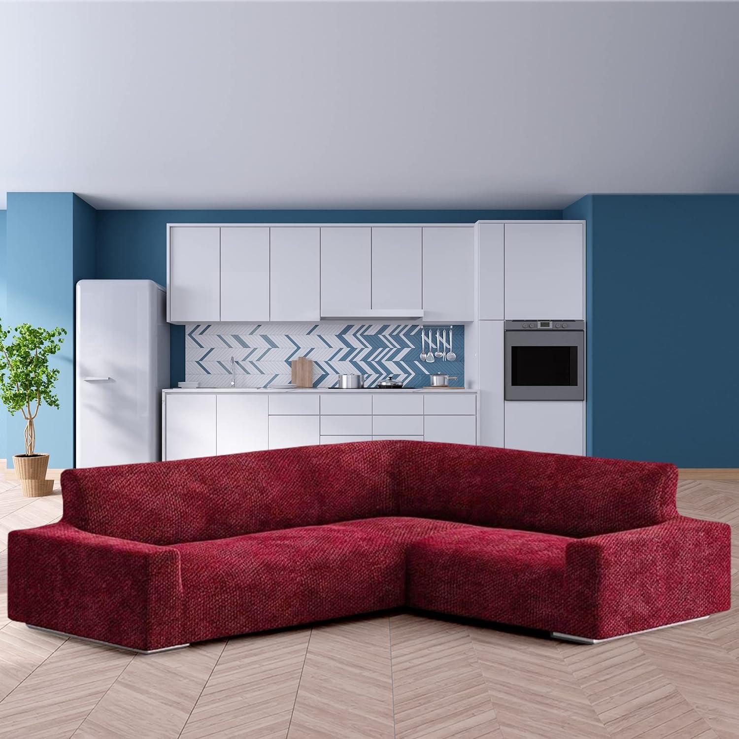 Italianate Modern Elastic Stretch Burgundy Velvet Sofa Cover
